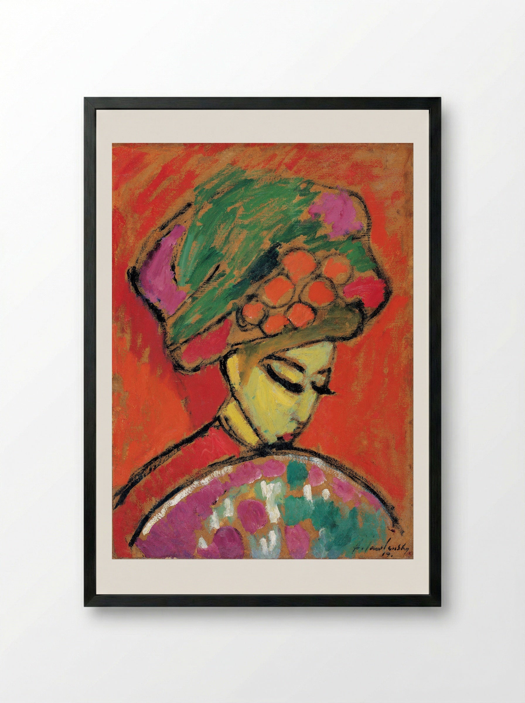Schokko with Red Hat - Alexej von Jawlensky - Framed Print Black