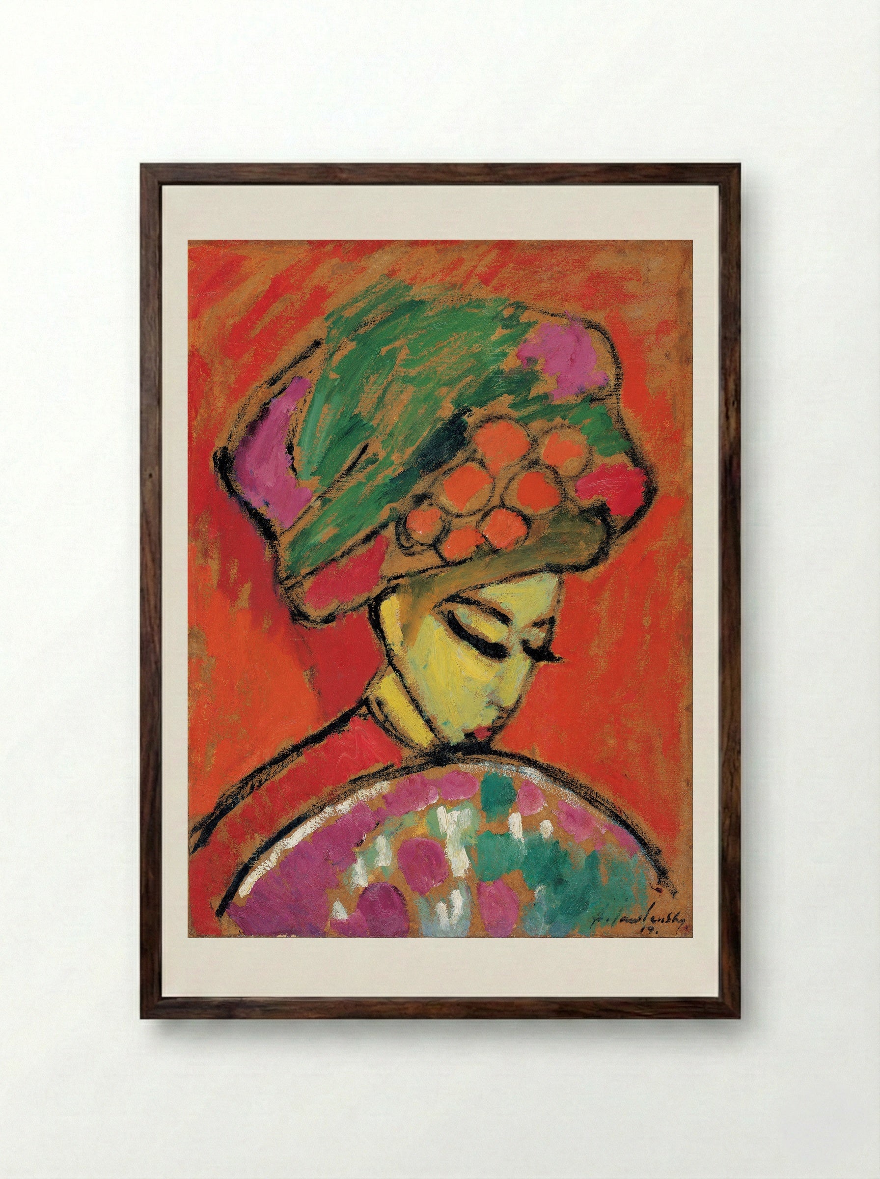 Schokko with Red Hat - Alexej von Jawlensky - Framed Print Dark Wood