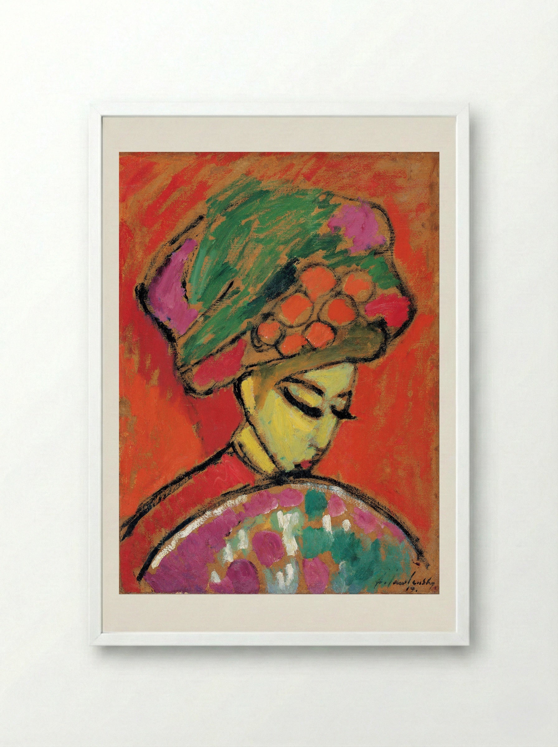 Schokko with Red Hat - Alexej von Jawlensky - Framed Print White