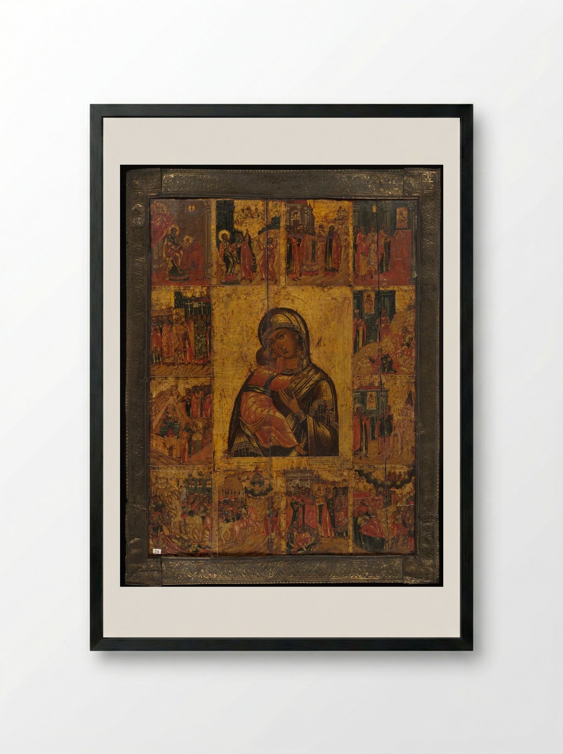 The Virgin of Vladimir with Twelve Scenes - Fine Art Print - Framed Print Black