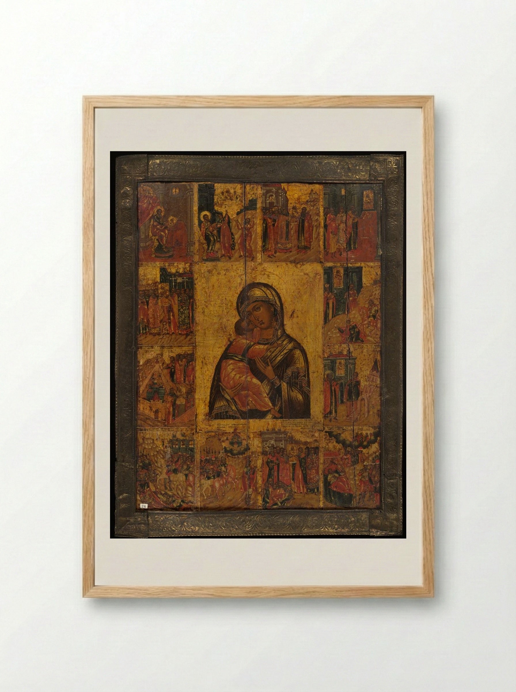 The Virgin of Vladimir with Twelve Scenes - Fine Art Print - Framed Print Wood