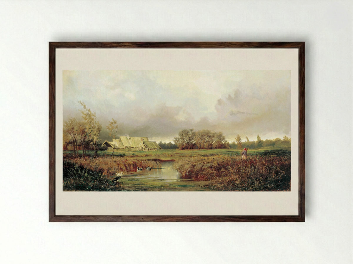 Marsh in Autumn - Efim Volkov - Framed Print Dark Wood