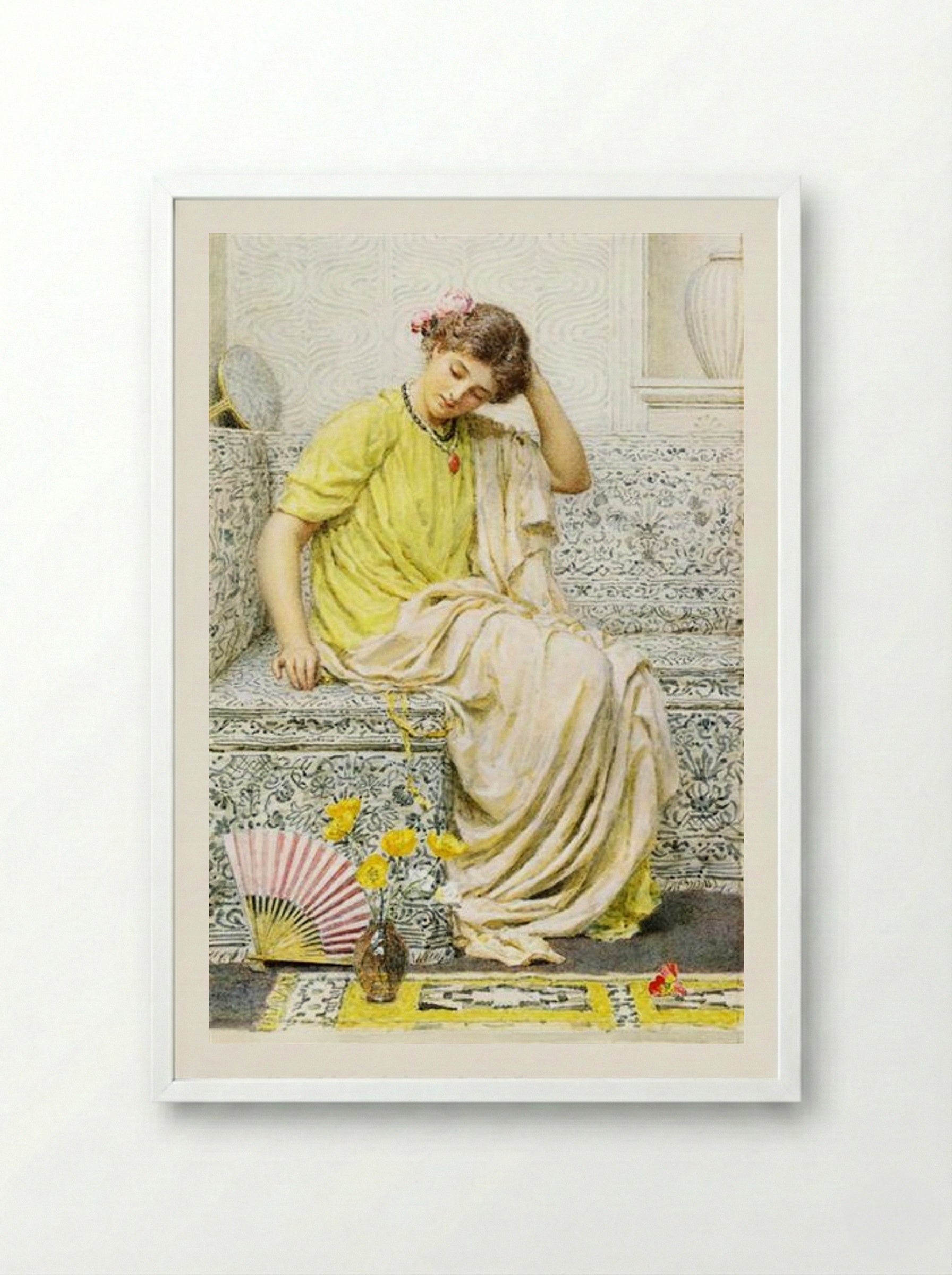 Hairpins - Albert Joseph Moore - Framed Print White