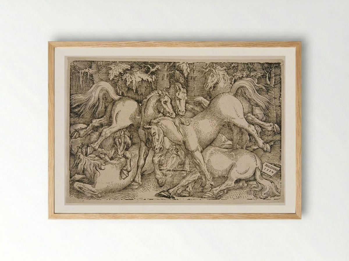 Fighting Wild Horses in a Wood - Hans Baldung Grien - Framed Print Wood