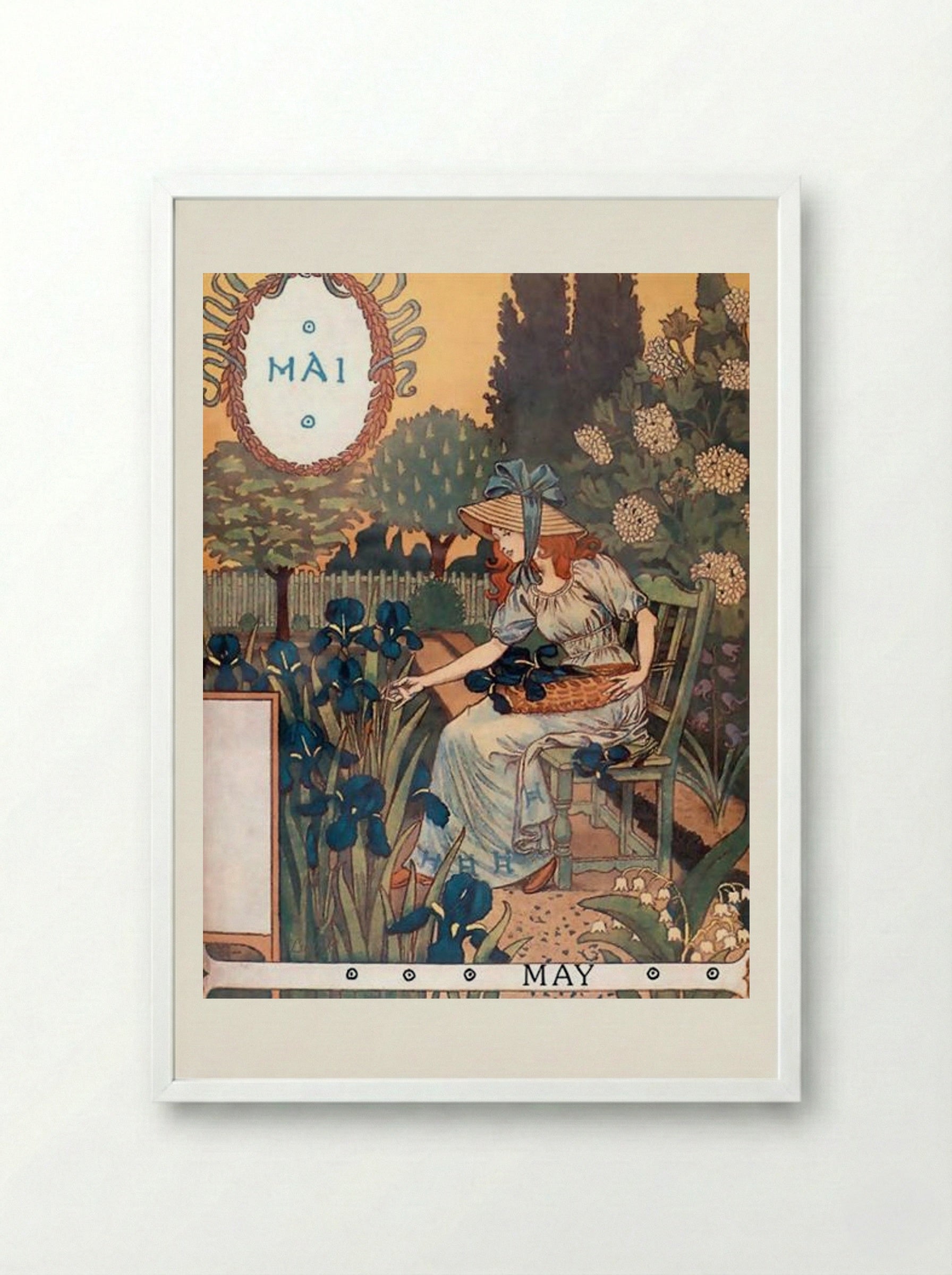 La Belle Jardinière - May - Eugène Grasset - Framed Print White