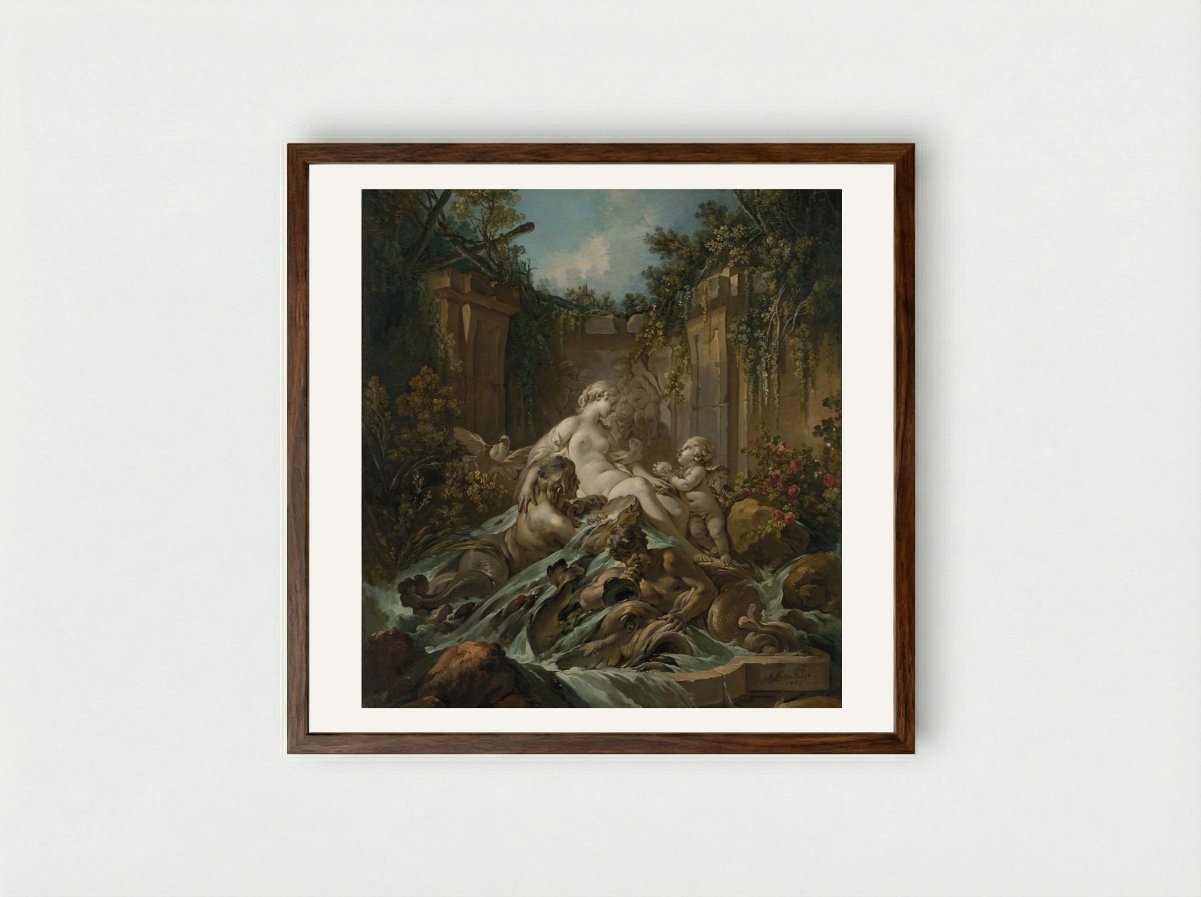 Fountain of Venus - François Boucher - Framed Print Dark Wood