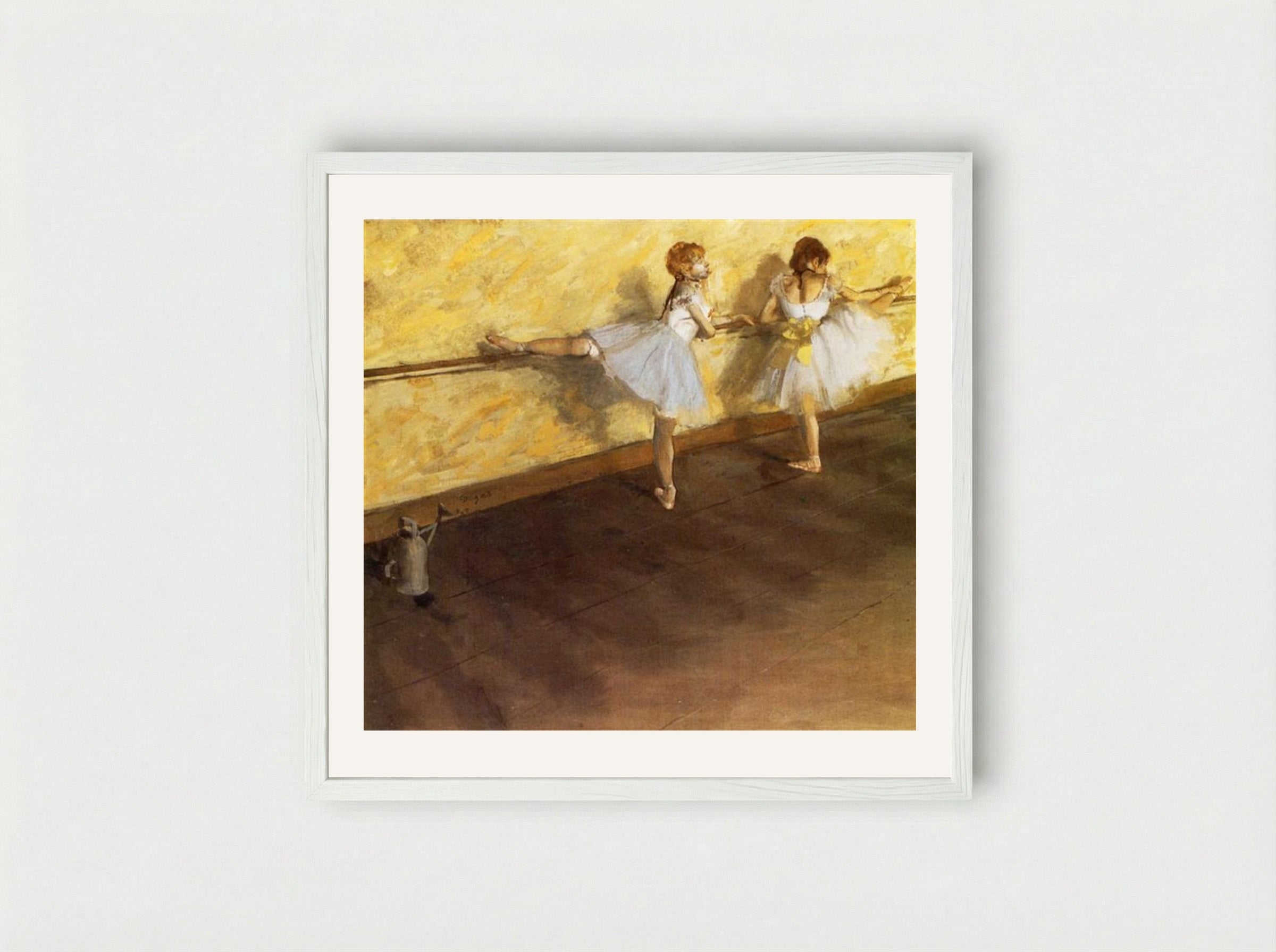 Dancers Practicing at the Barre - Edgar Degas - Framed Print White