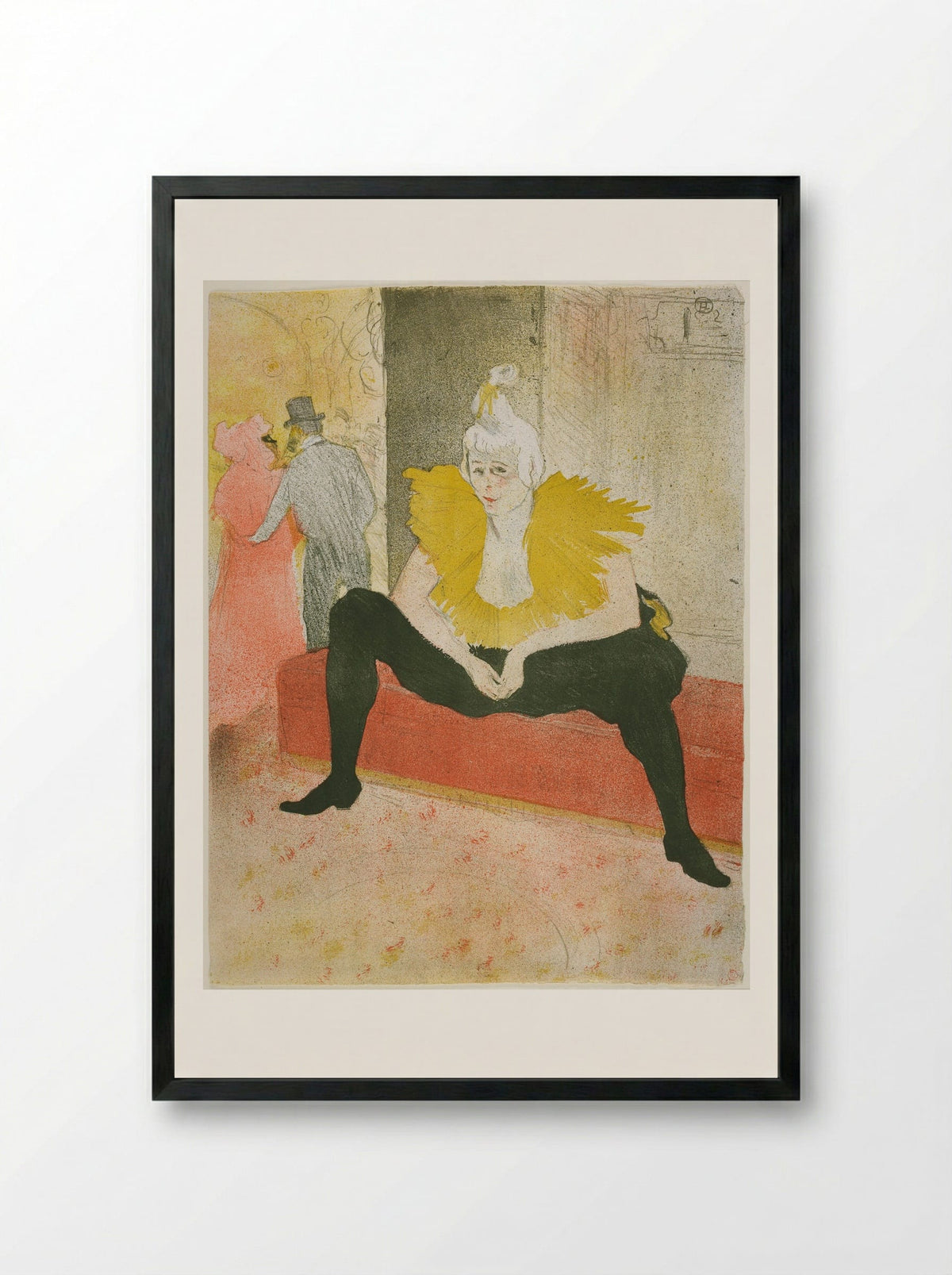 The Seated Clowness (Mademoiselle Cha-u-Kao) - Henri de Toulouse-Lautrec - Framed Print Black