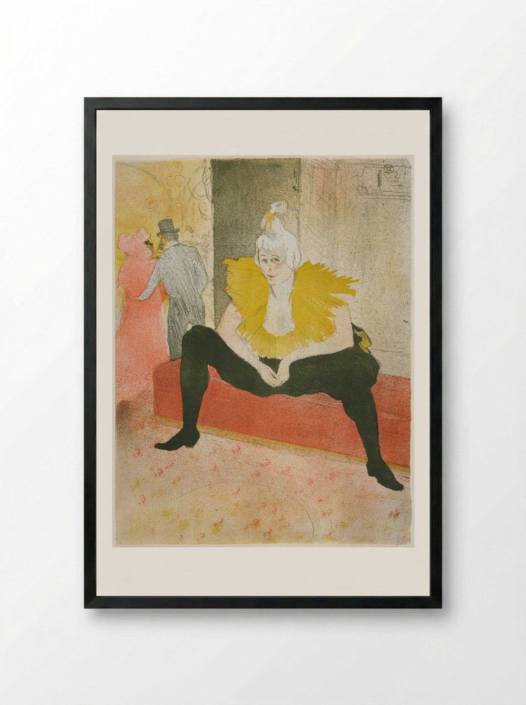 The Seated Clowness (Mademoiselle Cha-u-Kao) - Henri de Toulouse-Lautrec - Framed Print Black