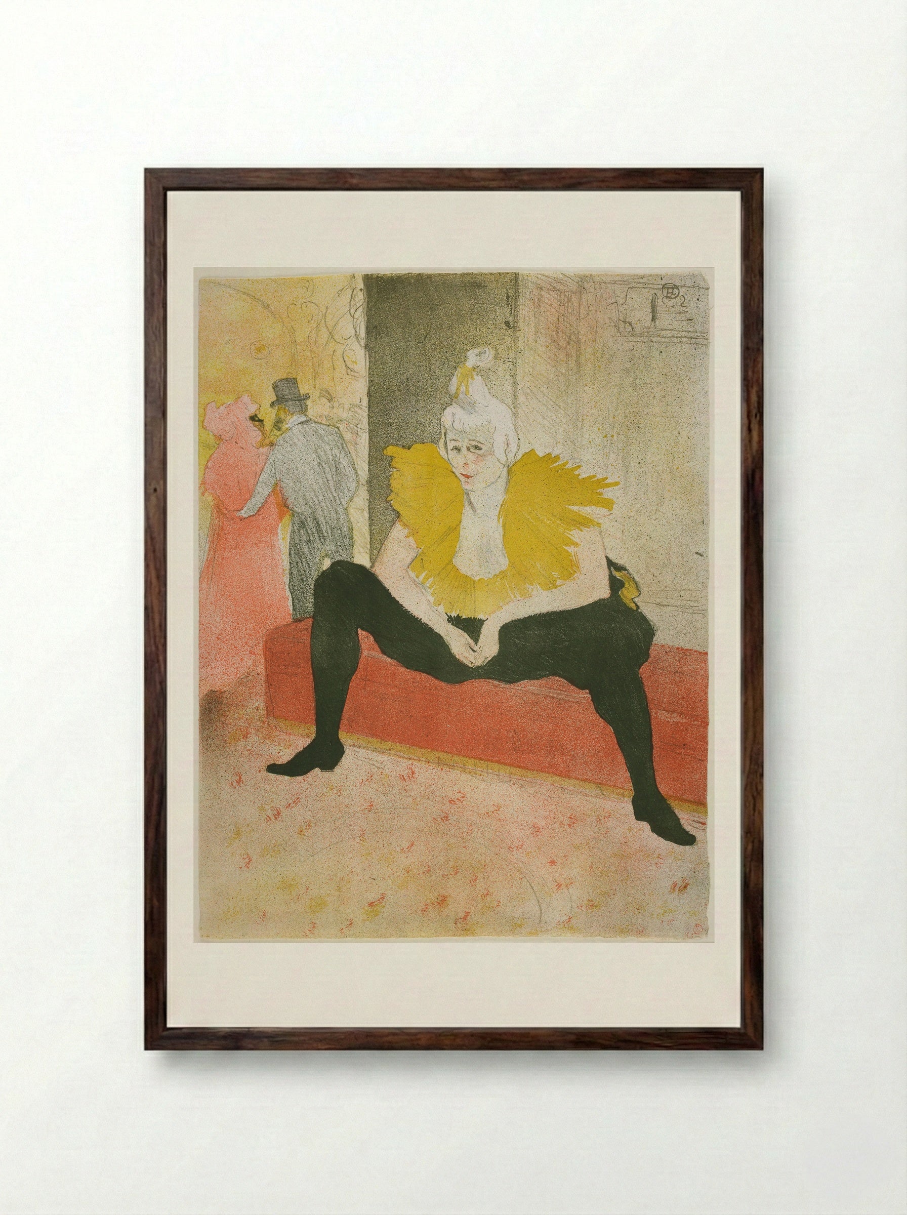 The Seated Clowness (Mademoiselle Cha-u-Kao) - Henri de Toulouse-Lautrec - Framed Print Dark Wood