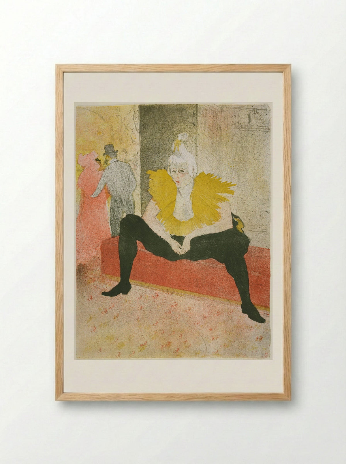 The Seated Clowness (Mademoiselle Cha-u-Kao) - Henri de Toulouse-Lautrec - Framed Print Wood