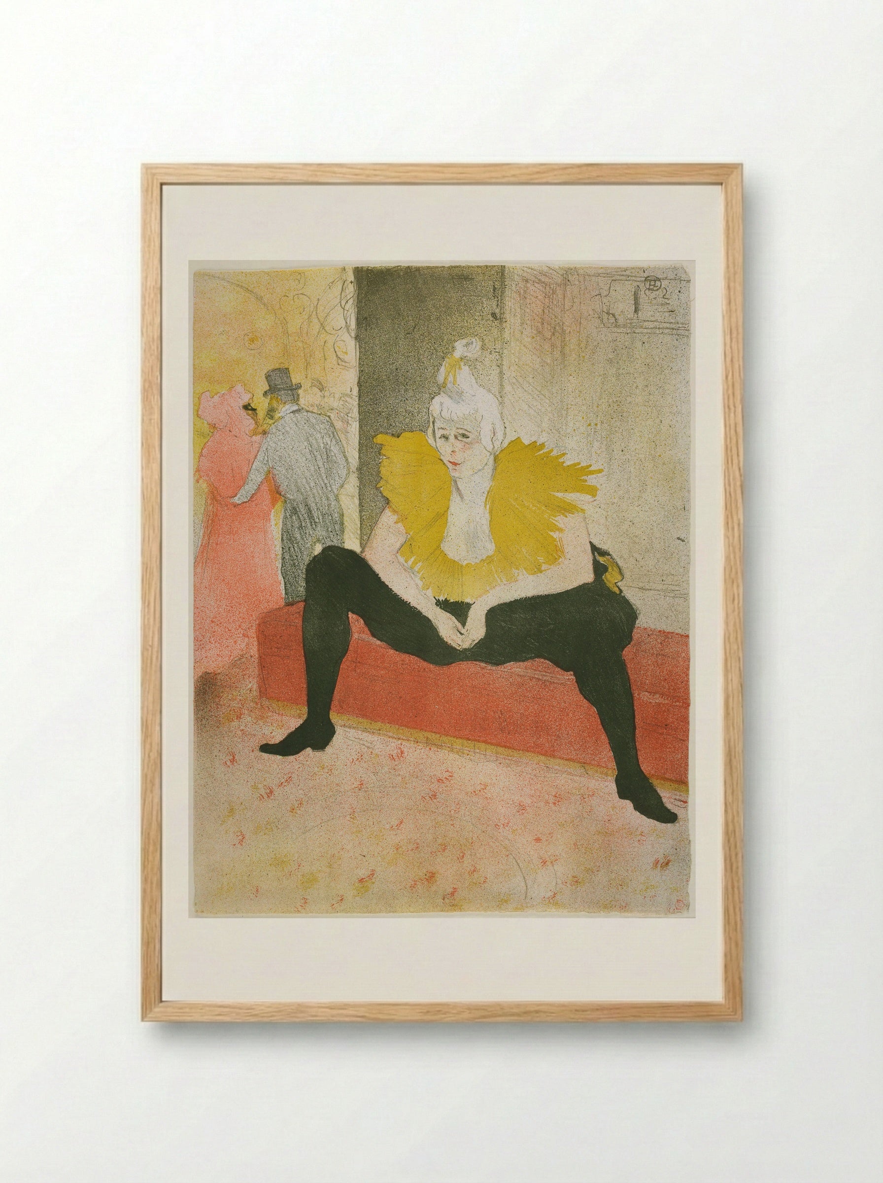 The Seated Clowness (Mademoiselle Cha-u-Kao) - Henri de Toulouse-Lautrec - Framed Print Wood