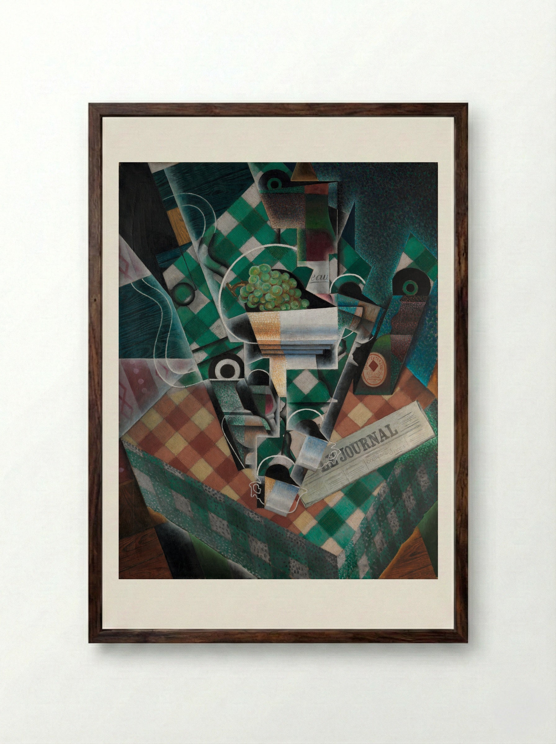 Still Life with Checked Tablecloth - Juan Gris - Framed Print Dark Wood