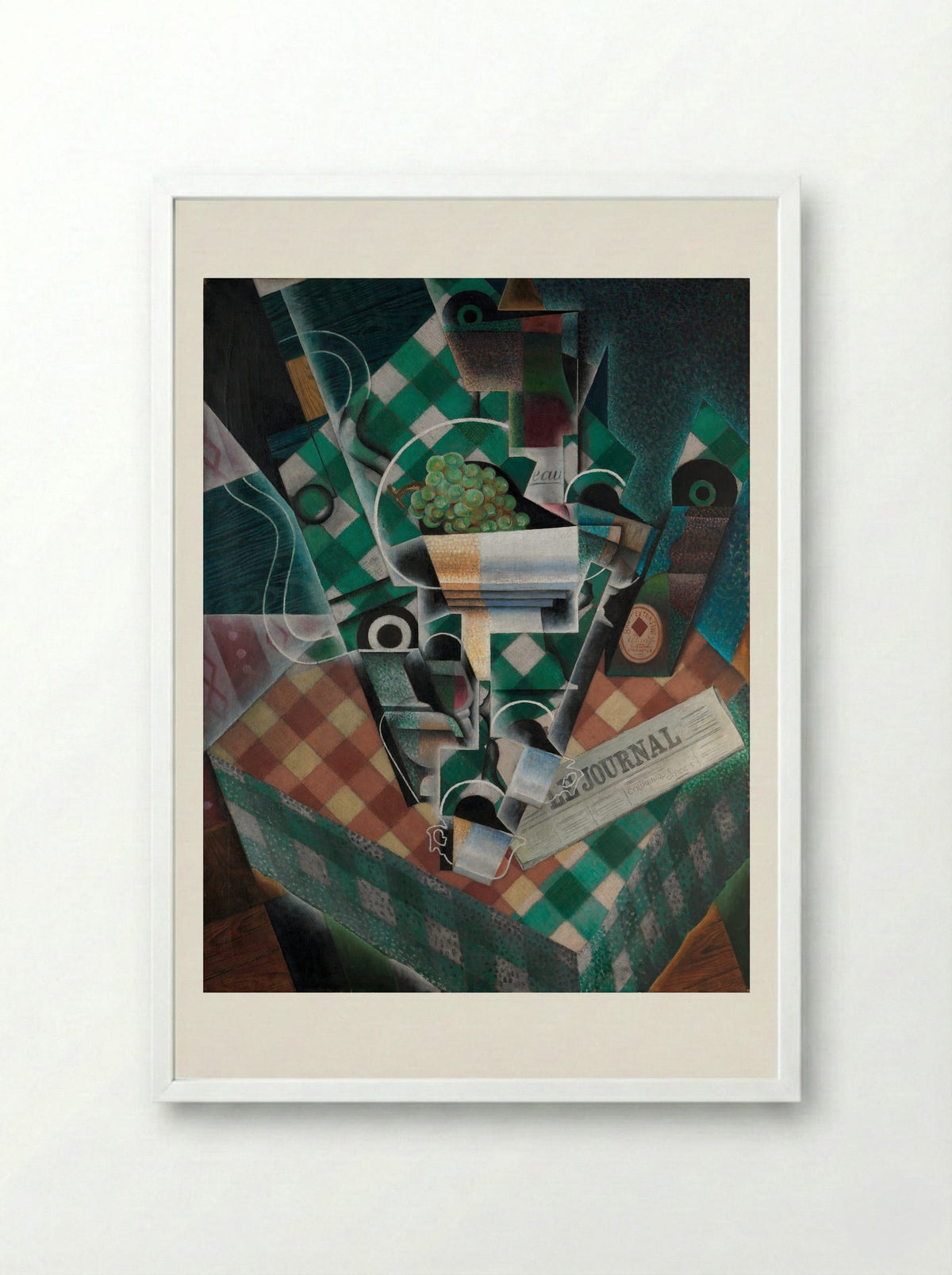 Still Life with Checked Tablecloth - Juan Gris - Framed Print White