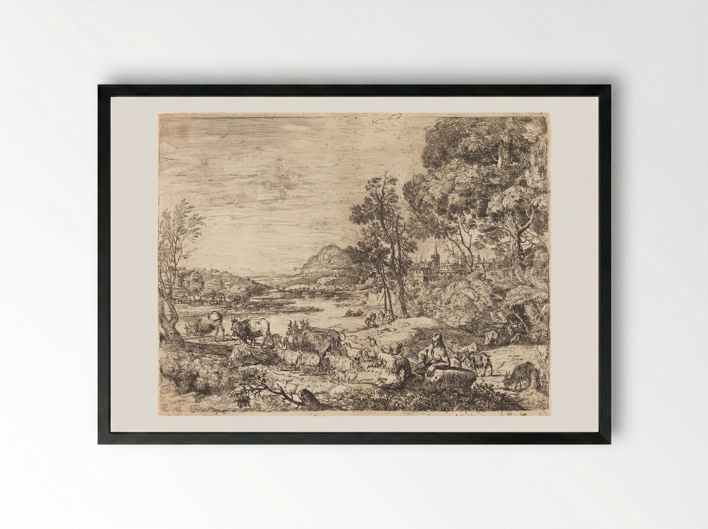 Shepherd and Shepherdess - Claude Lorrain - Framed Print Black