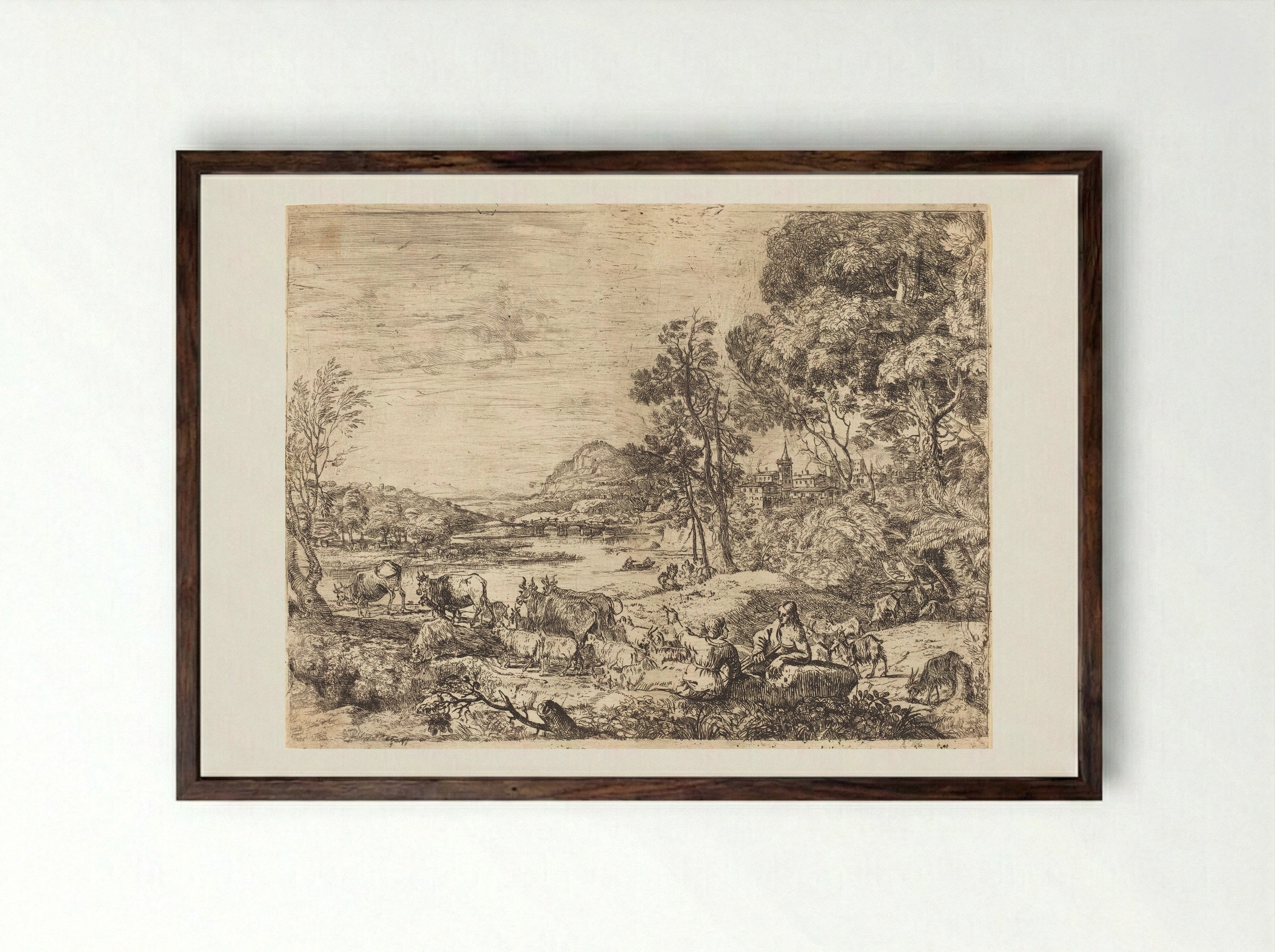 Shepherd and Shepherdess - Claude Lorrain - Framed Print Dark Wood
