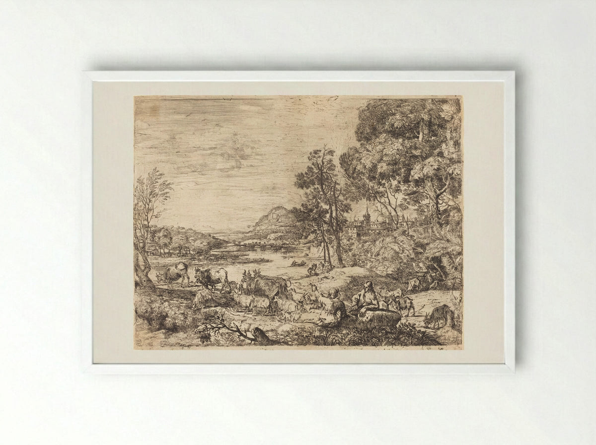 Shepherd and Shepherdess - Claude Lorrain - Framed Print White