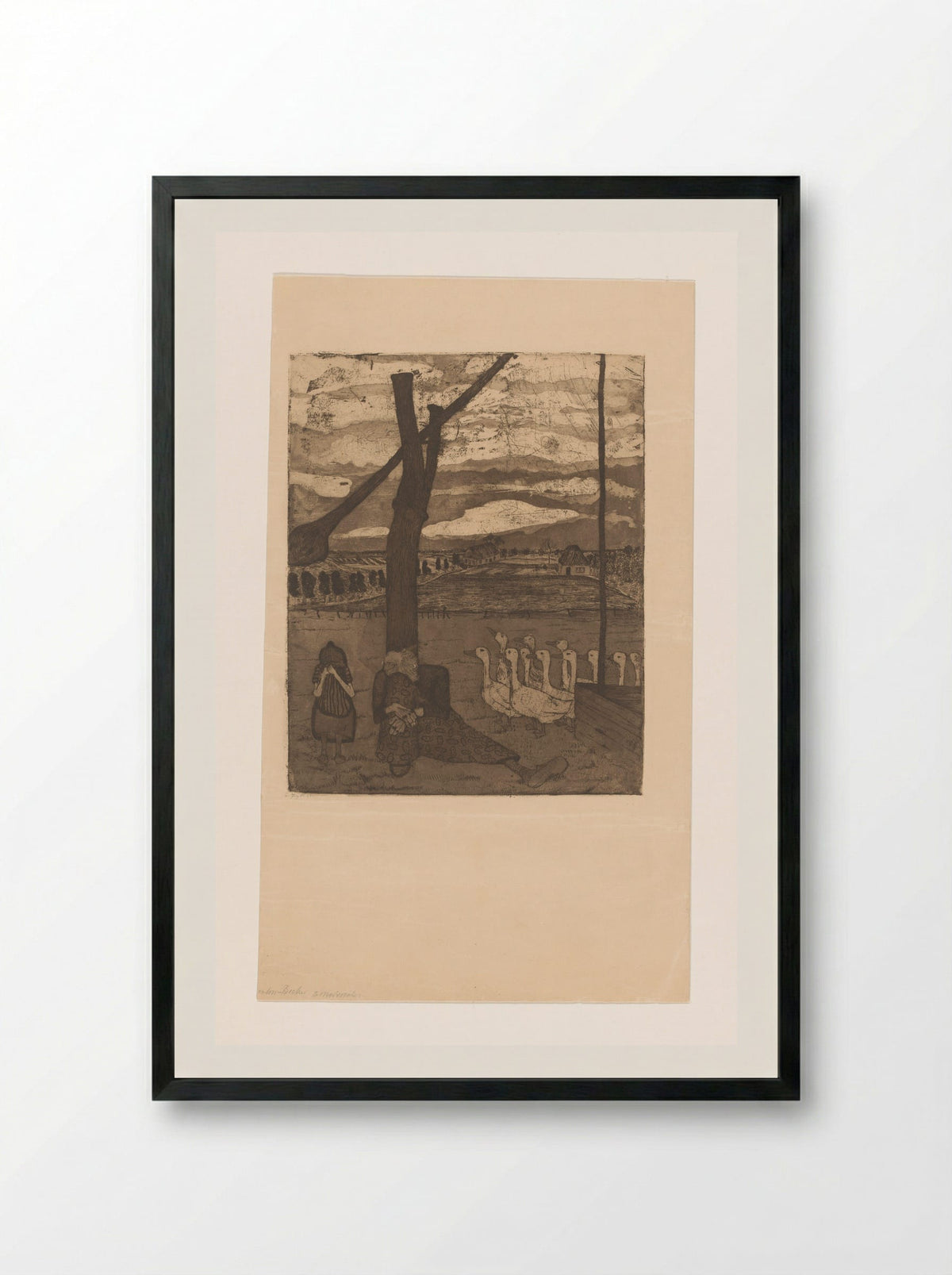 Oude vrouw en meisje treuren bij een waterput - Paula Modersohn-Becker - Framed Print Black