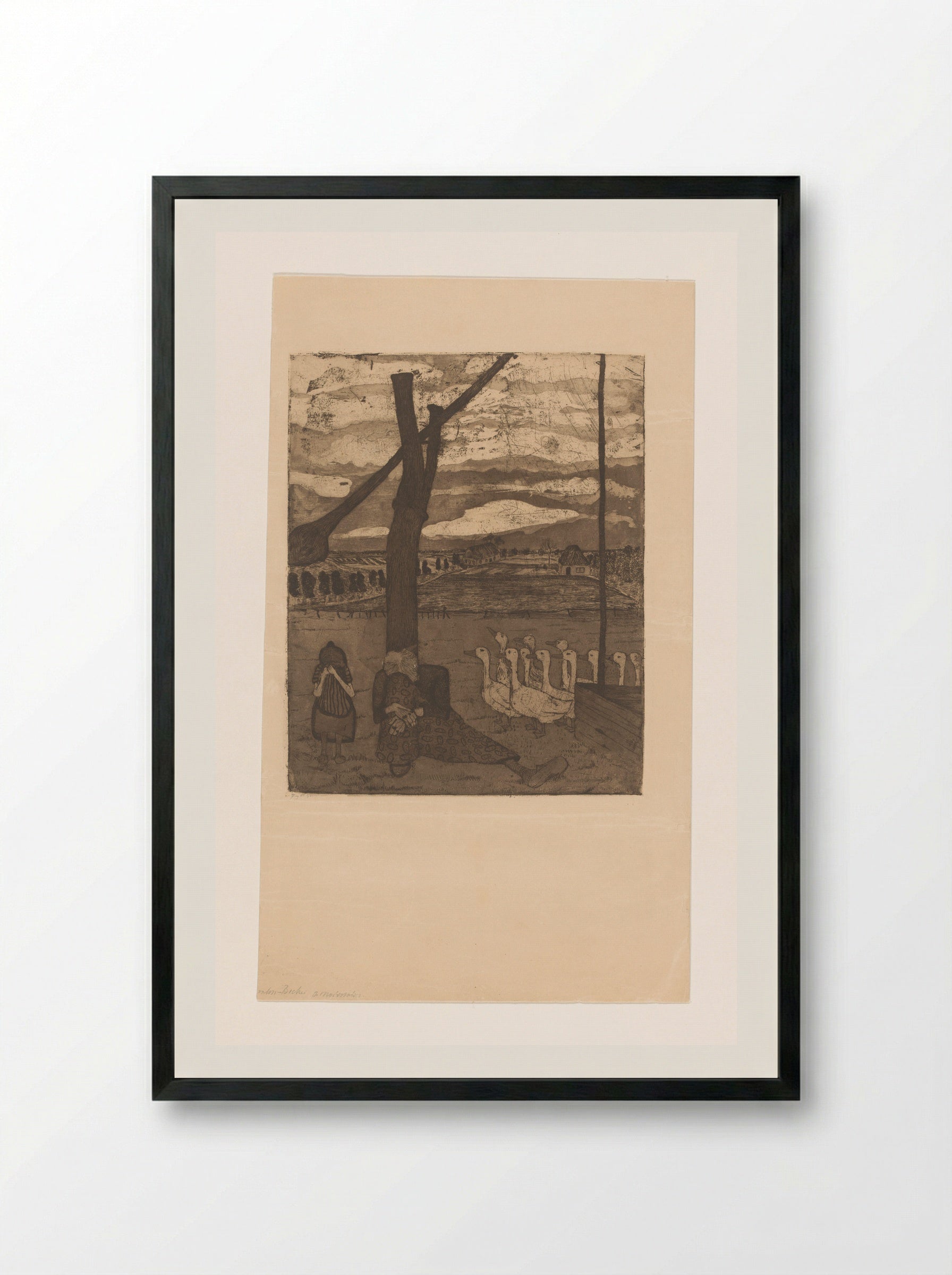 Oude vrouw en meisje treuren bij een waterput - Paula Modersohn-Becker - Framed Print Black