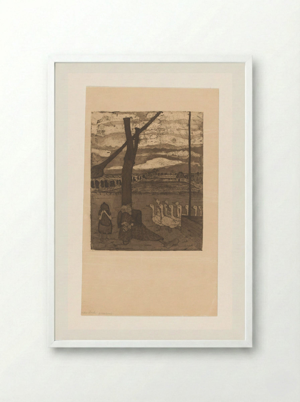 Oude vrouw en meisje treuren bij een waterput - Paula Modersohn-Becker - Framed Print White