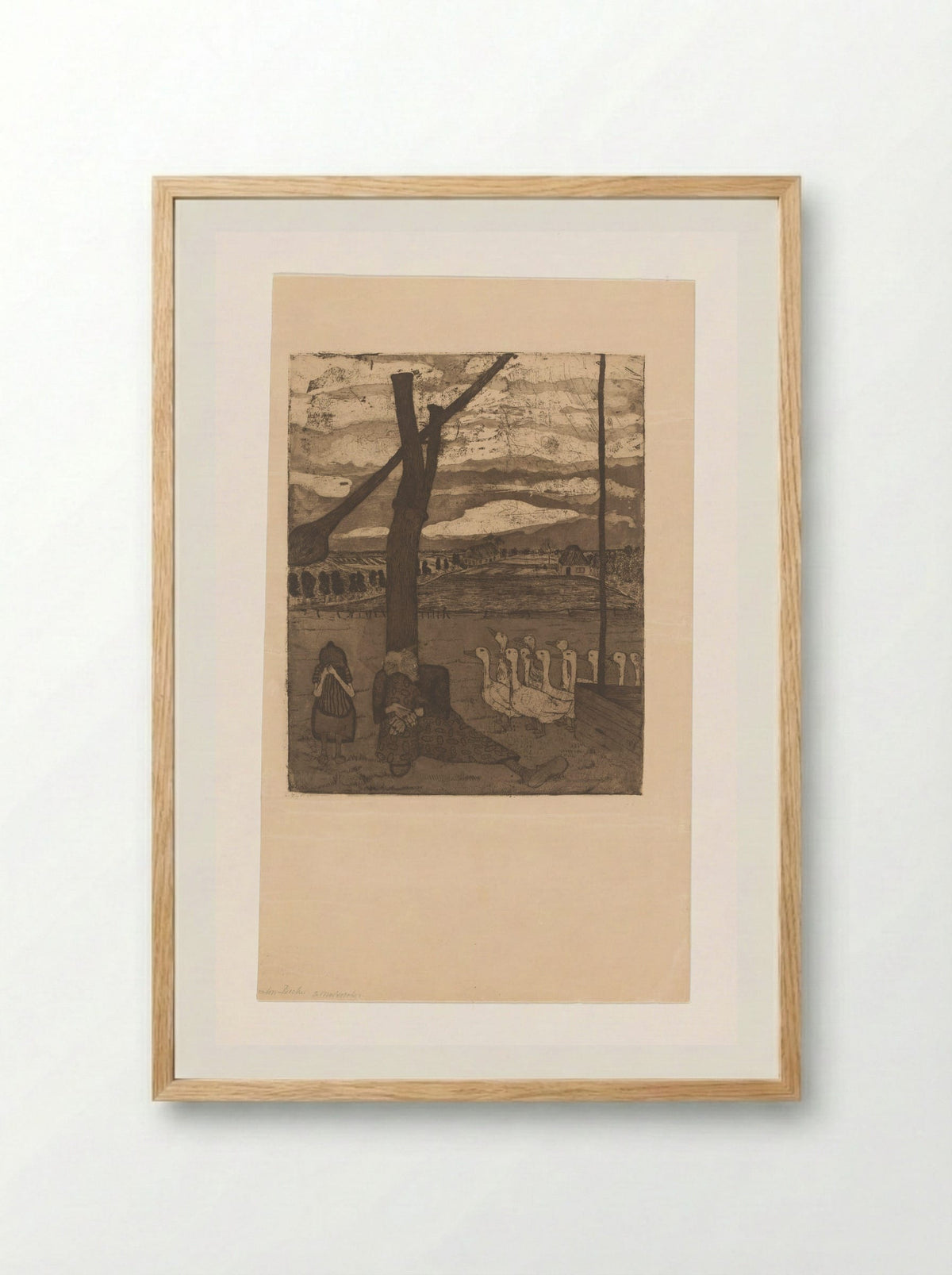 Oude vrouw en meisje treuren bij een waterput - Paula Modersohn-Becker - Framed Print Wood