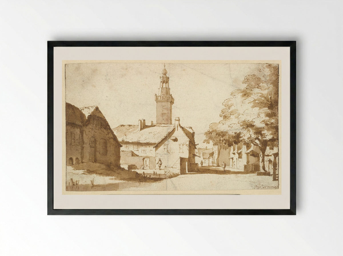 View of Nieuwkoop - Jan de Bisschop - Framed Print Black