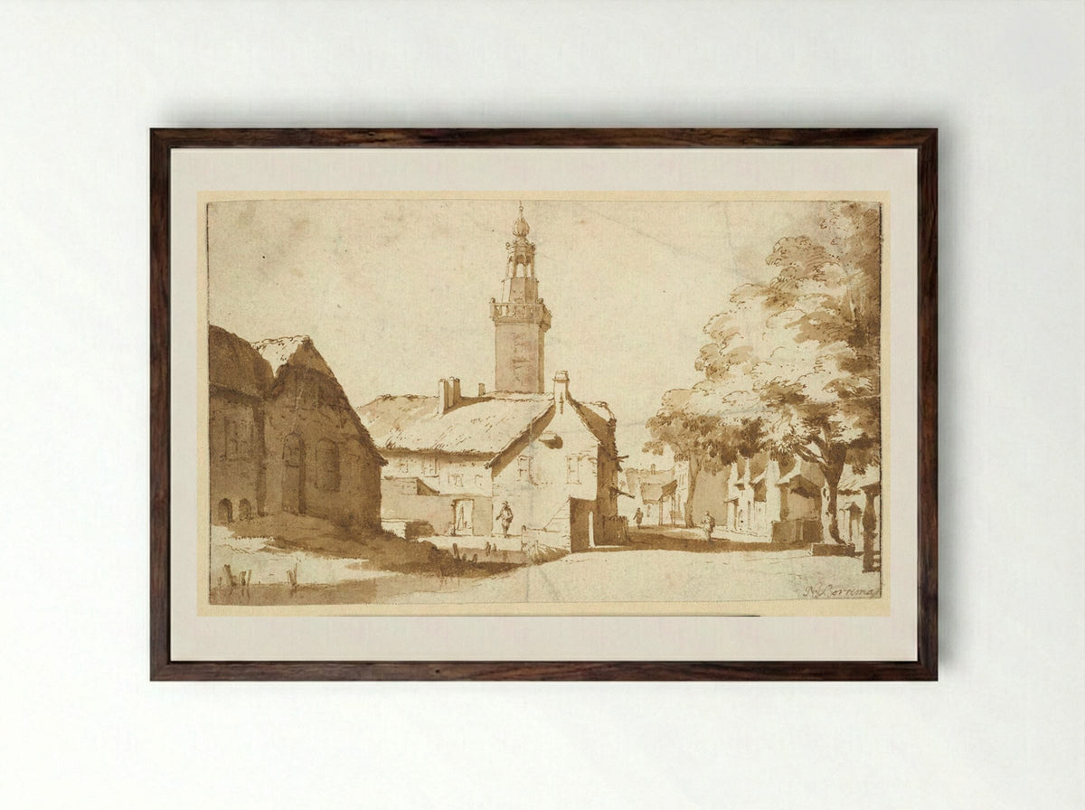View of Nieuwkoop - Jan de Bisschop - Framed Print Dark Wood