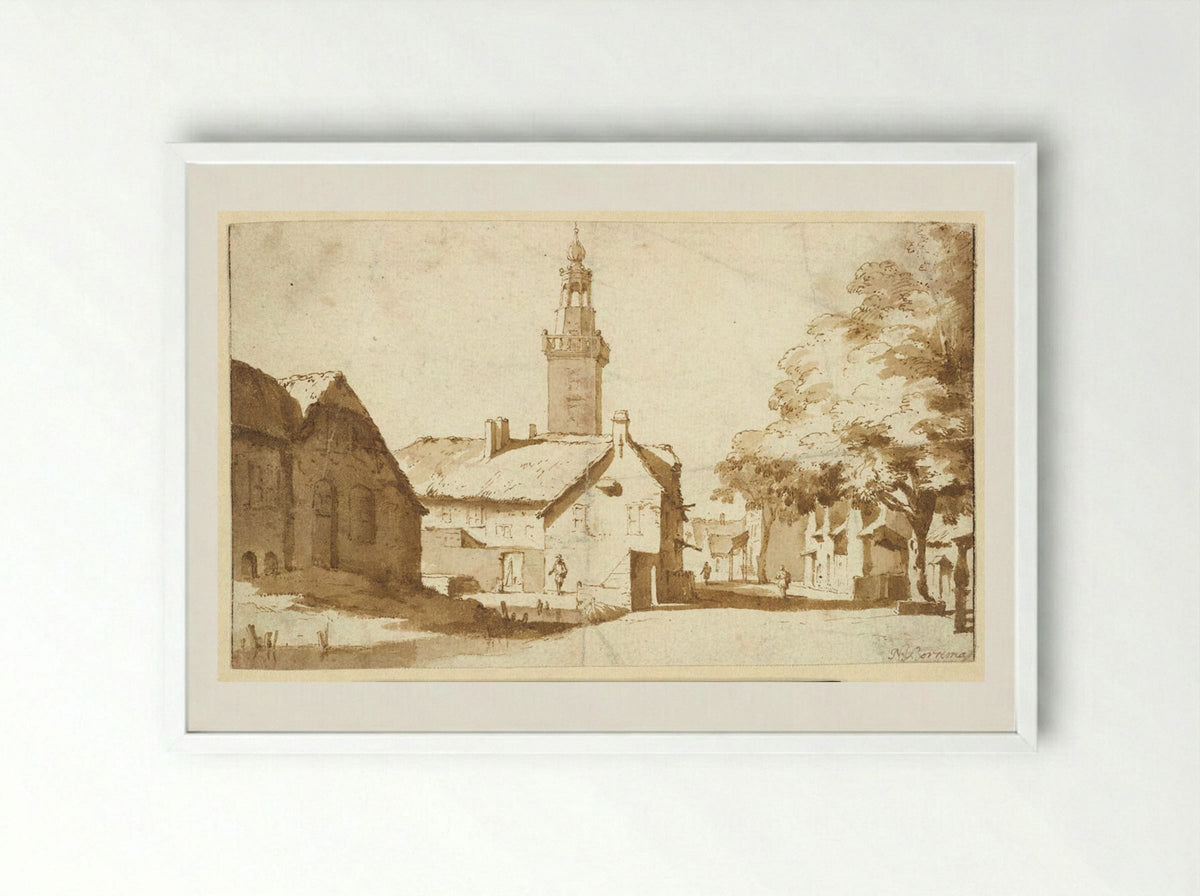 View of Nieuwkoop - Jan de Bisschop - Framed Print White