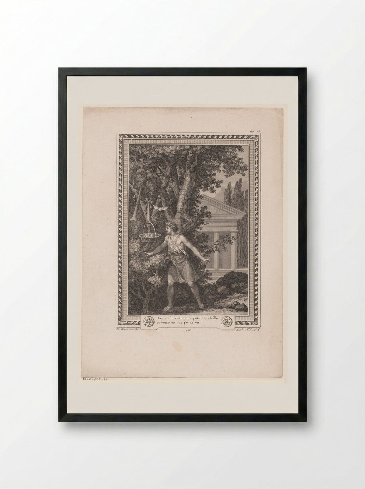 Corydon in a Landscape Before a Temple - Jean-Jacques-François Le Barbier - Framed Print Black