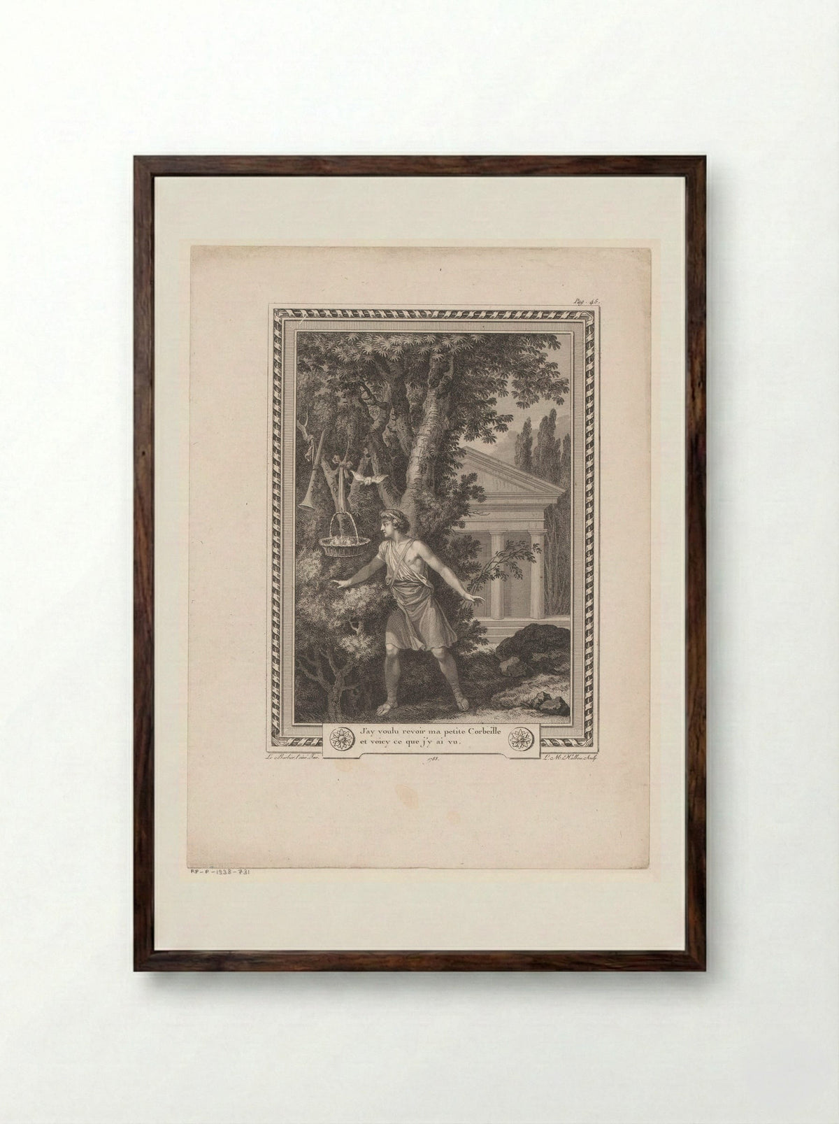 Corydon in a Landscape Before a Temple - Jean-Jacques-François Le Barbier - Framed Print Dark Wood