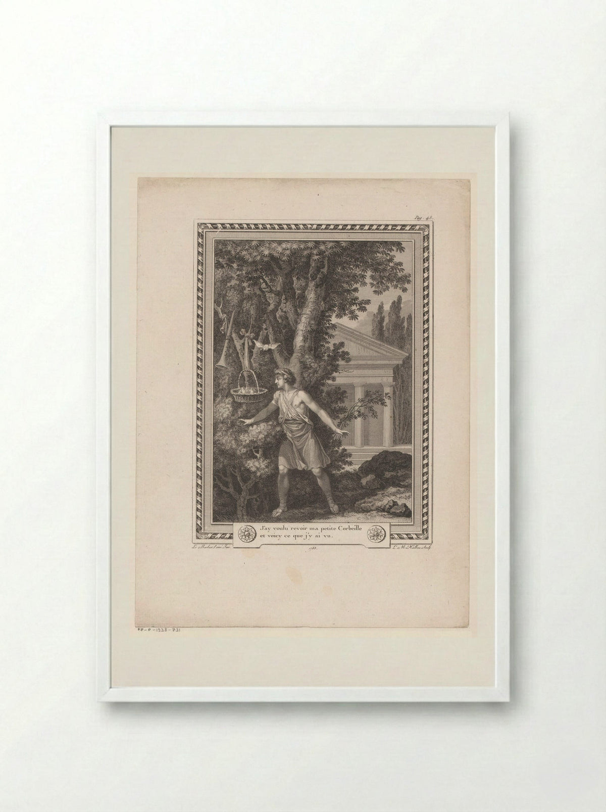 Corydon in a Landscape Before a Temple - Jean-Jacques-François Le Barbier - Framed Print White