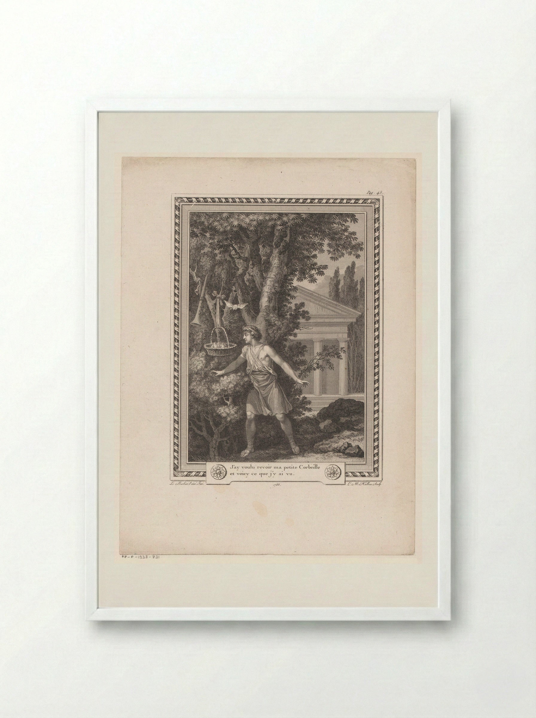 Corydon in a Landscape Before a Temple - Jean-Jacques-François Le Barbier - Framed Print White
