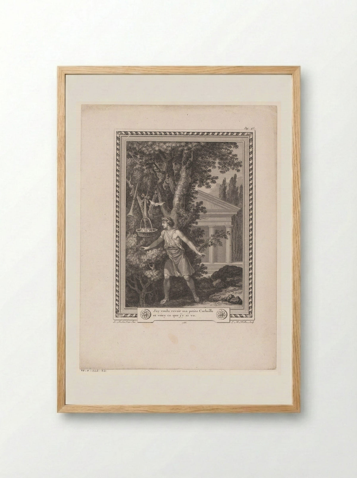 Corydon in a Landscape Before a Temple - Jean-Jacques-François Le Barbier - Framed Print Wood