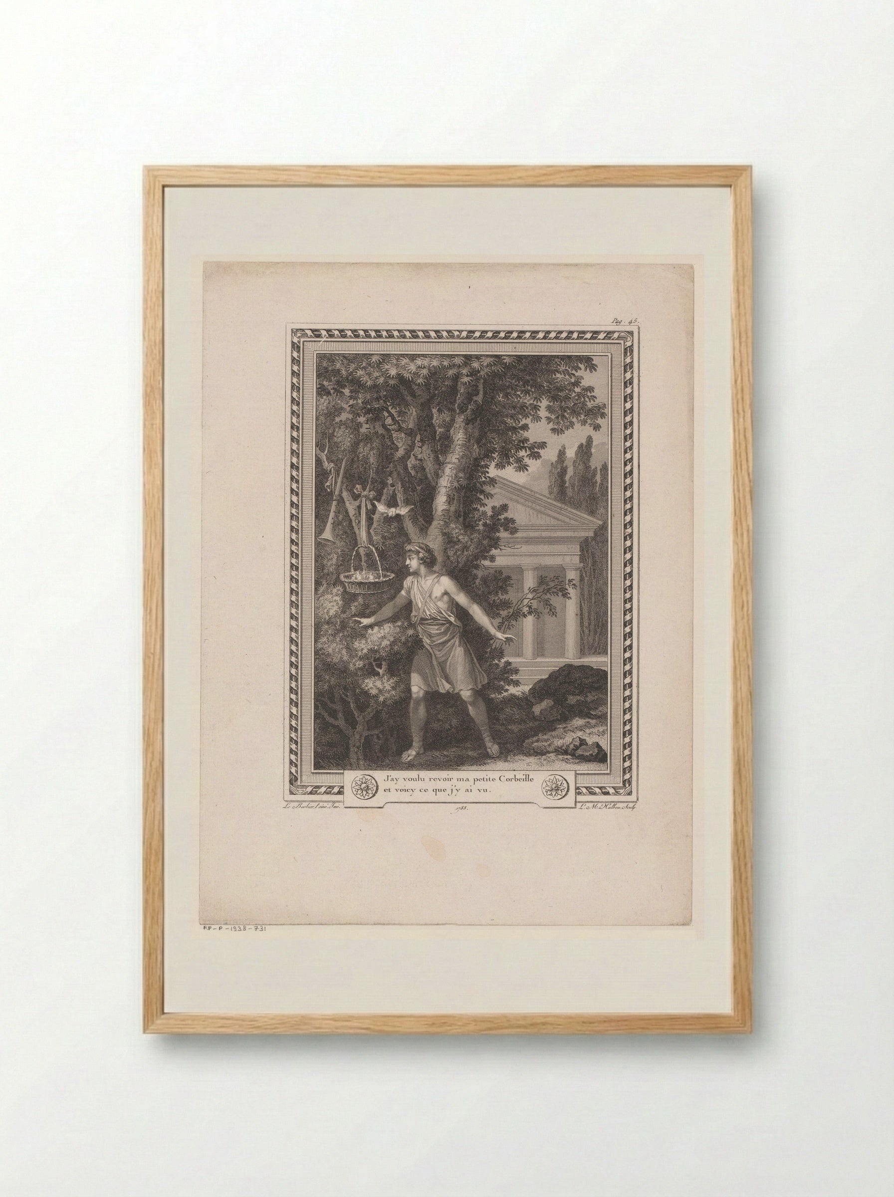 Corydon in a Landscape Before a Temple - Jean-Jacques-François Le Barbier - Framed Print Wood