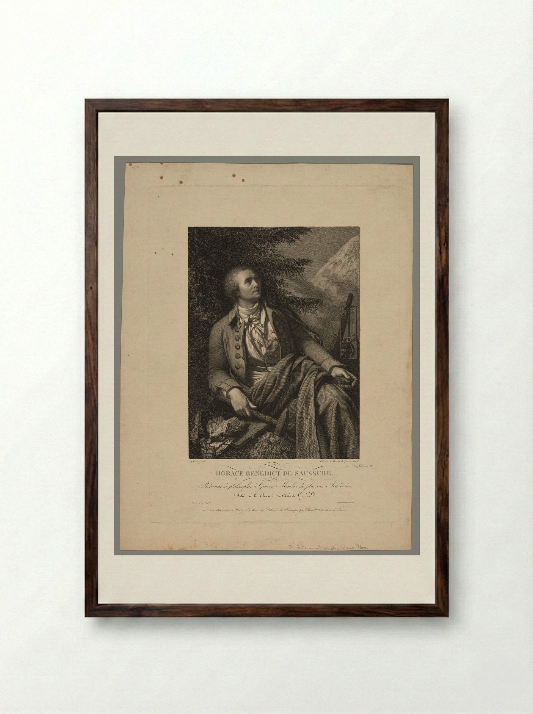 Horace Bénédict de Saussure - Charles Simon Pradier - Framed Print Dark Wood