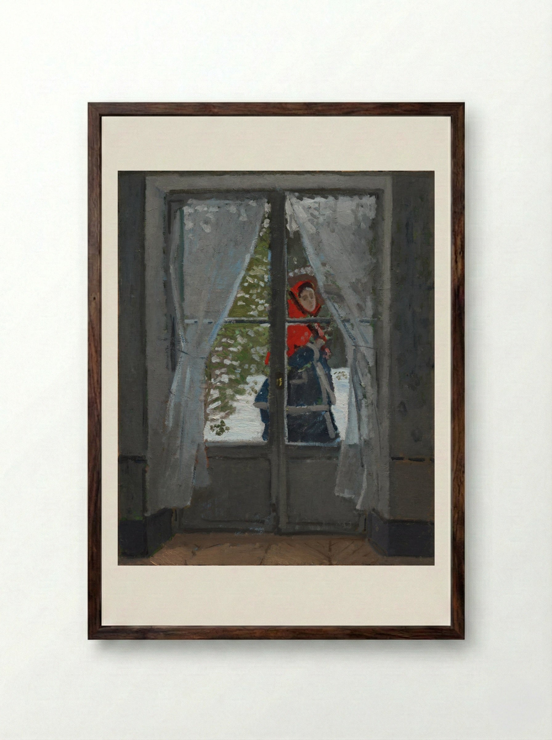 The Red Kerchief - Claude Monet - Framed Print Dark Wood