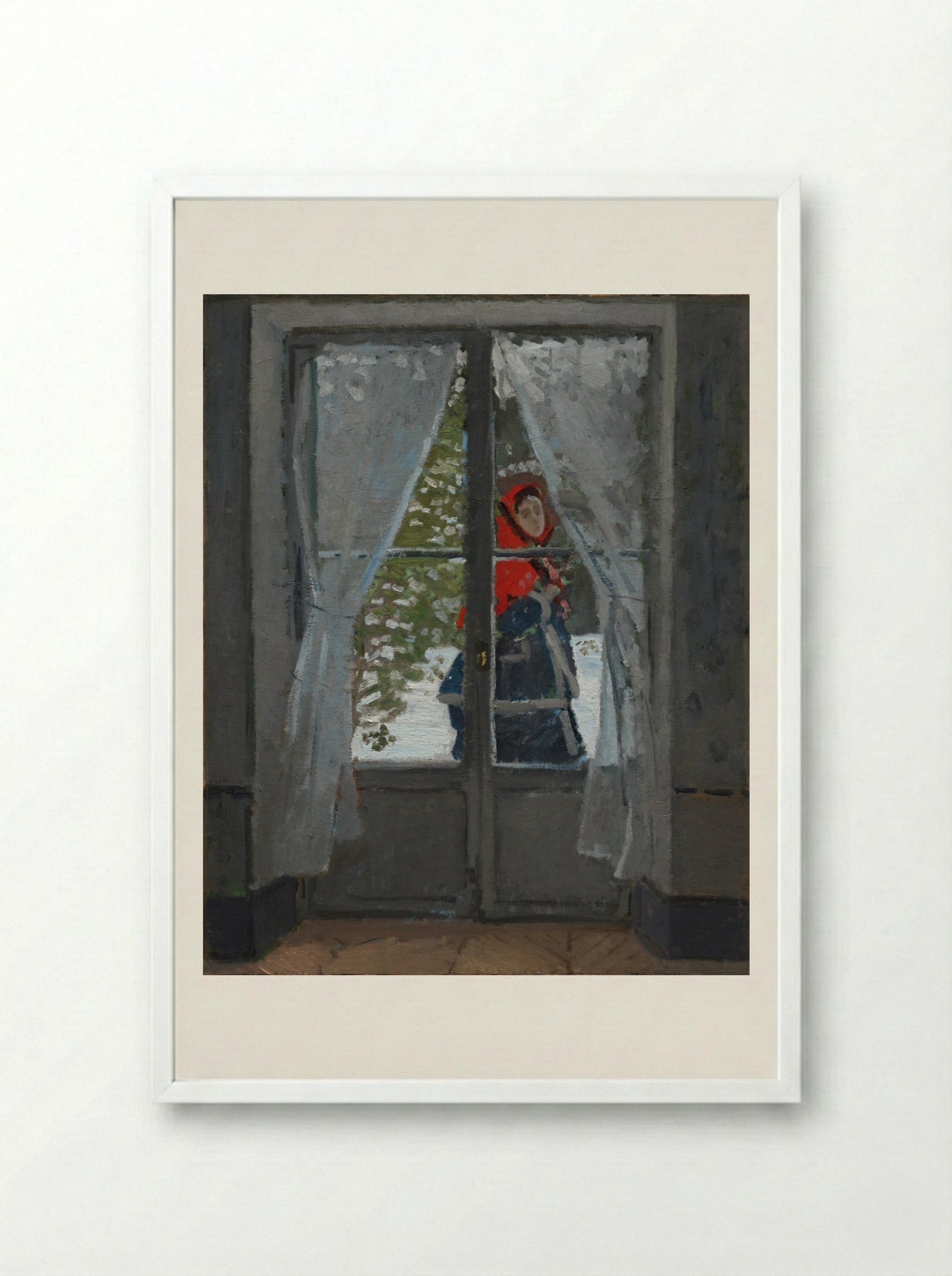 The Red Kerchief - Claude Monet - Framed Print White
