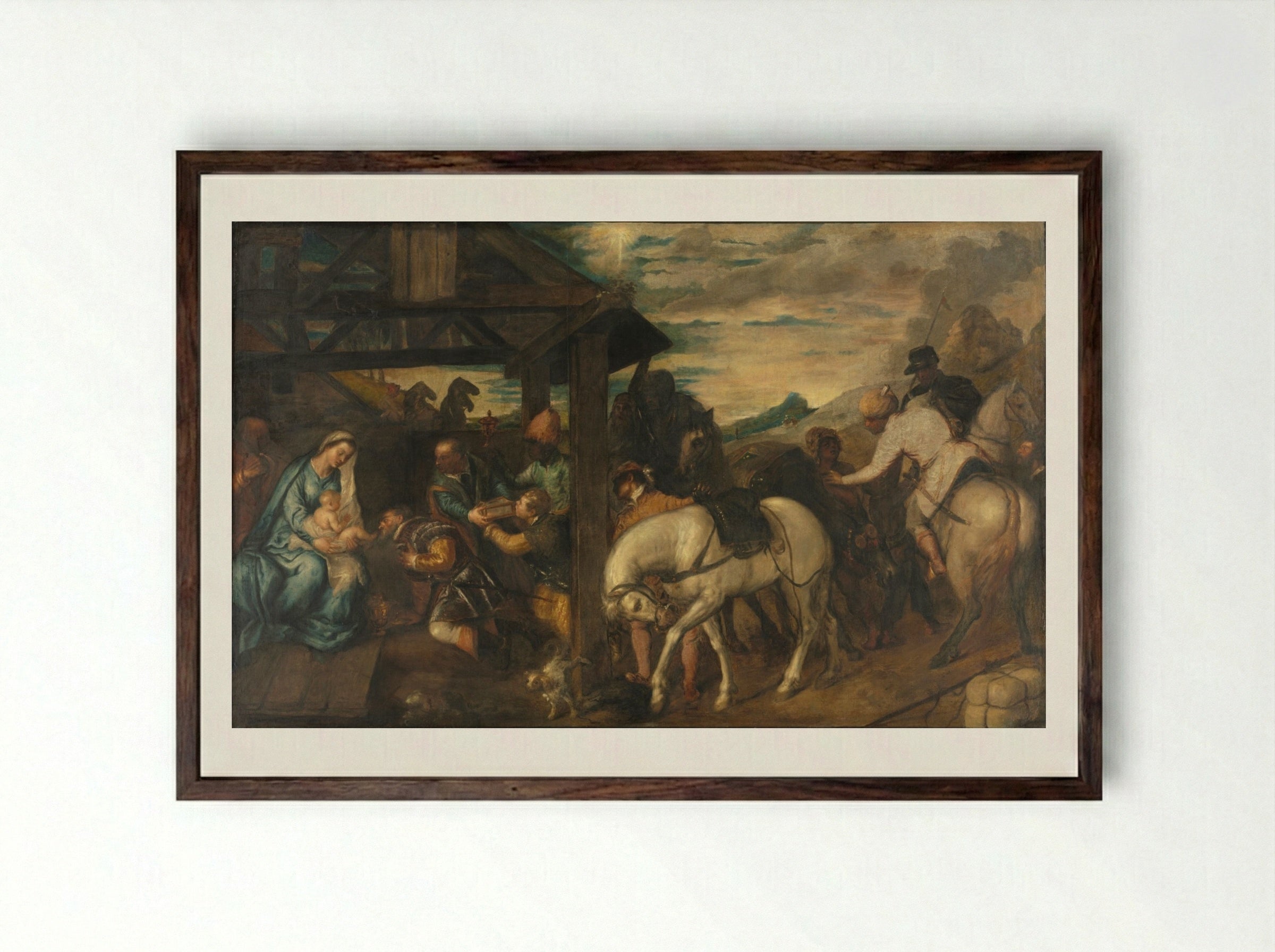 Adoration of the Magi - Titian - Framed Print Dark Wood