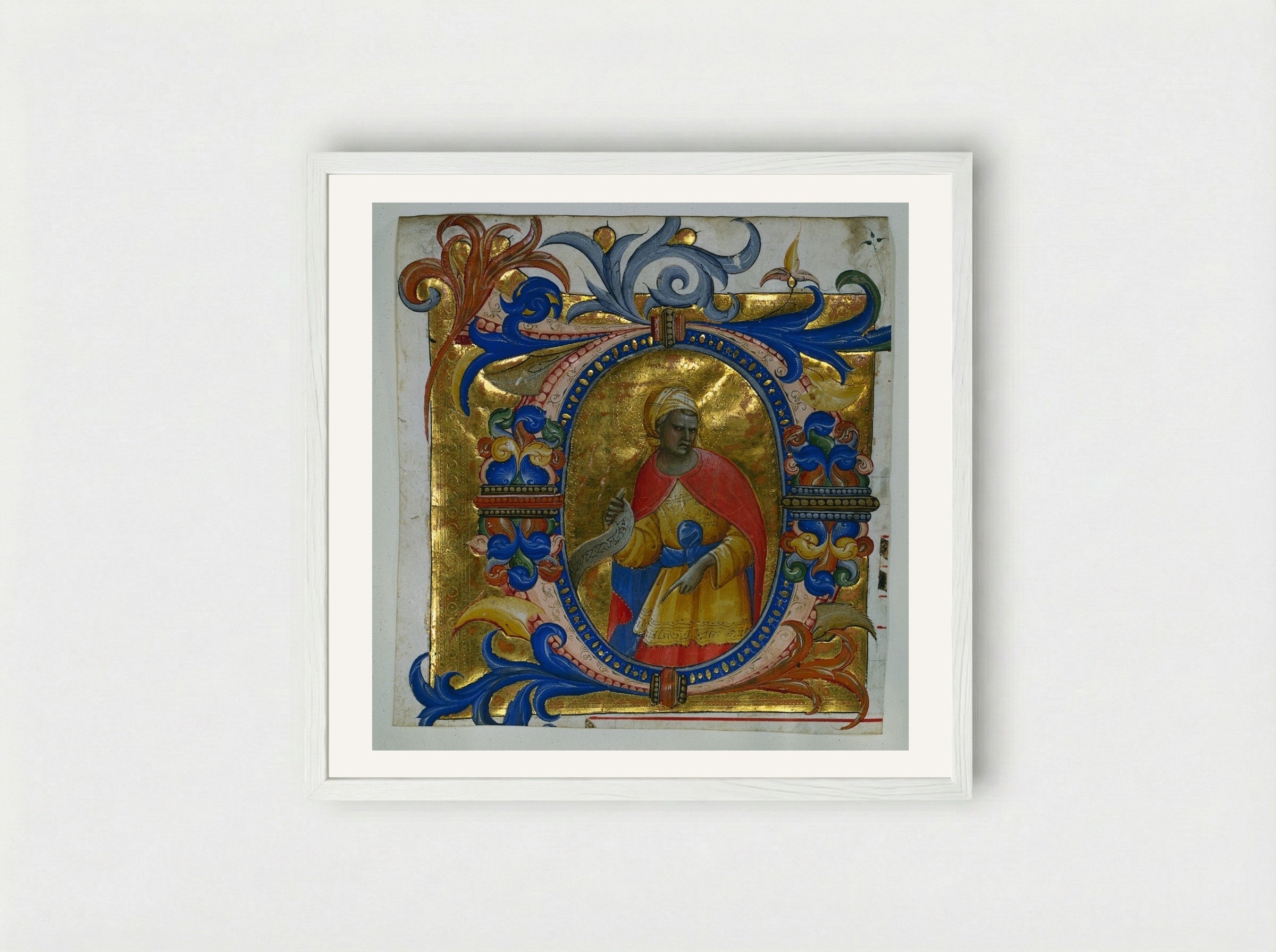 Initial D[eus in loco] with a Prophet - Lorenzo Monaco - Framed Print White