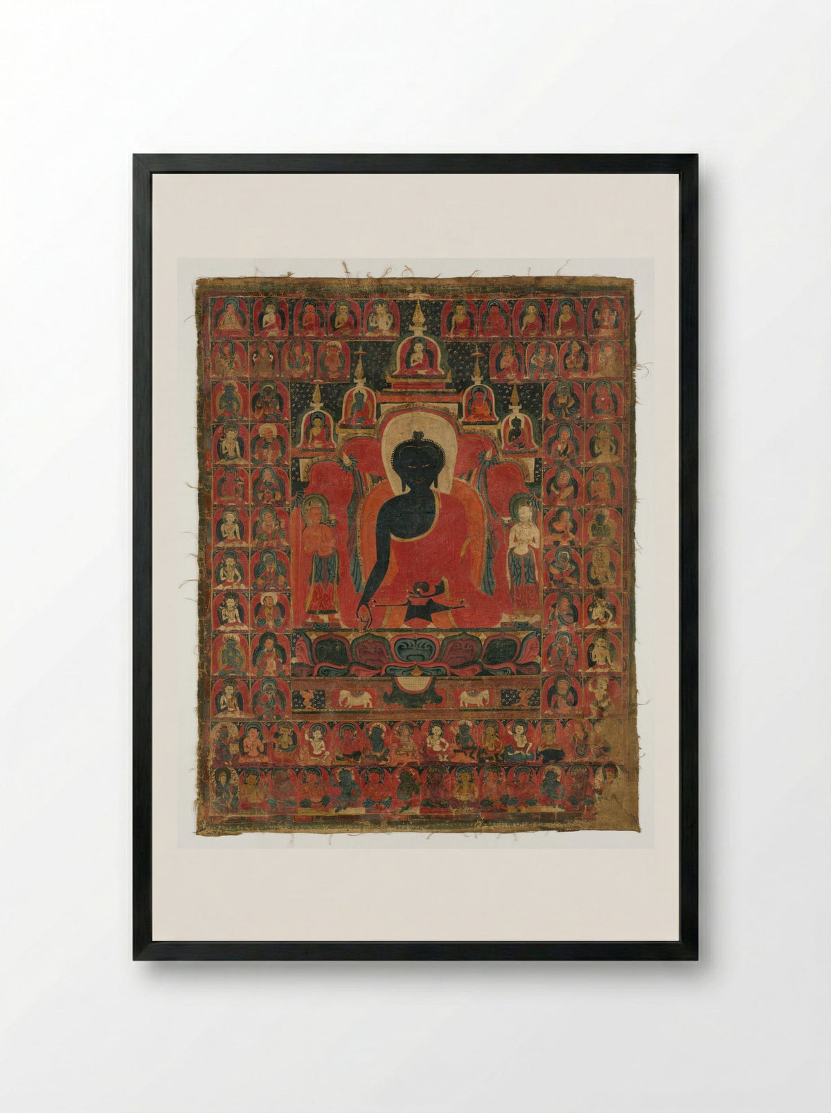 Seated Medicine Buddha (Bhaishajyaguru) - Fine Art Print - Framed Print Black