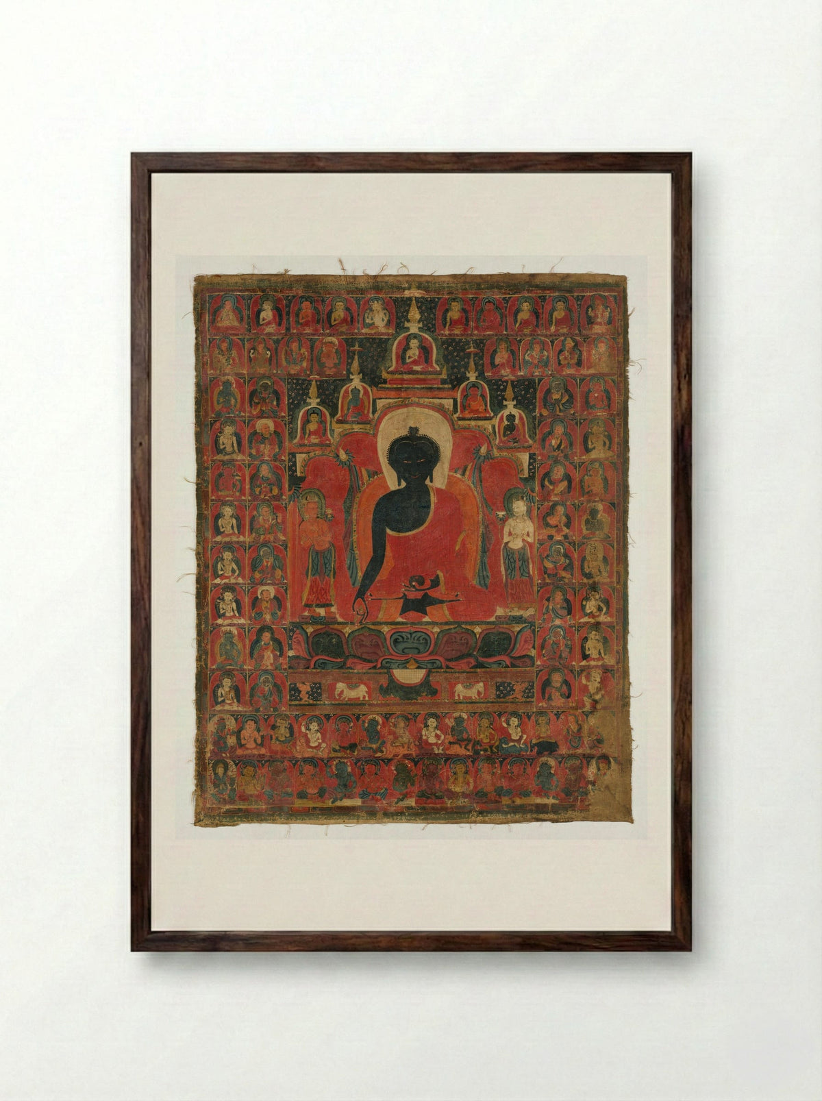 Seated Medicine Buddha (Bhaishajyaguru) - Fine Art Print - Framed Print Dark Wood