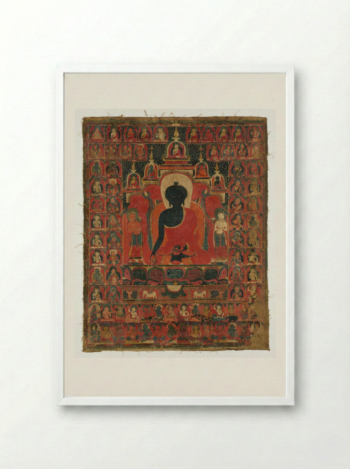Seated Medicine Buddha (Bhaishajyaguru) - Fine Art Print - Framed Print White