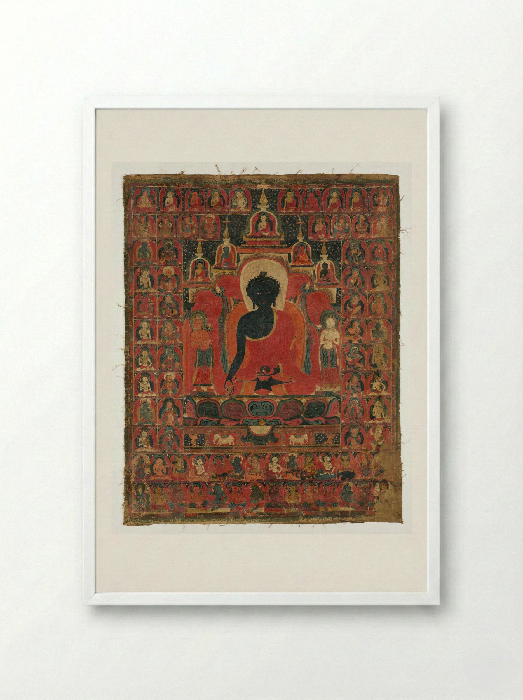 Seated Medicine Buddha (Bhaishajyaguru) - Fine Art Print - Framed Print White