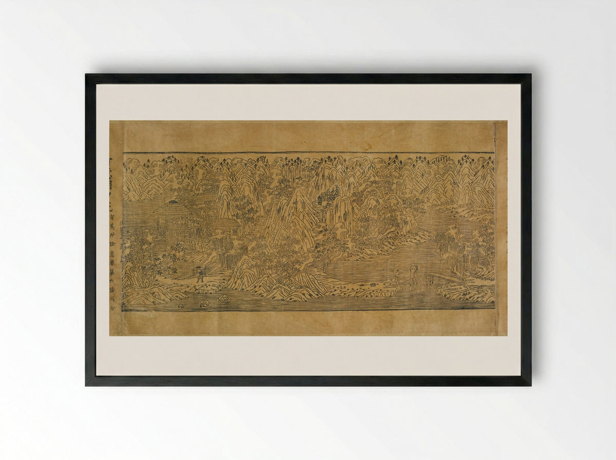 Landscape Illustration from the Imperial Commentary on the Buddhist Canon - Unknown Artist - Framed Print Black