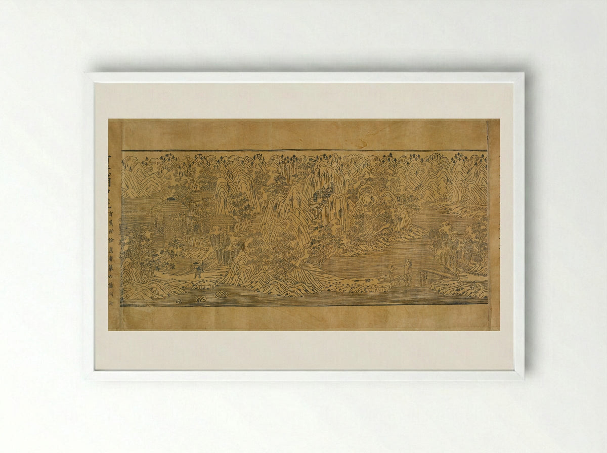 Landscape Illustration from the Imperial Commentary on the Buddhist Canon - Unknown Artist - Framed Print White