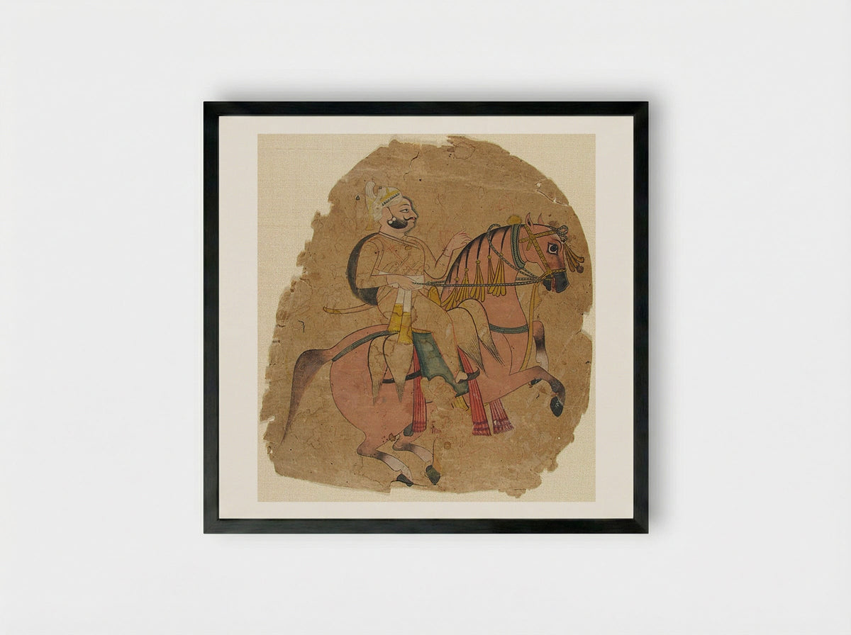 Rajput Chief on Horseback - Fine Art Print - Framed Print Black