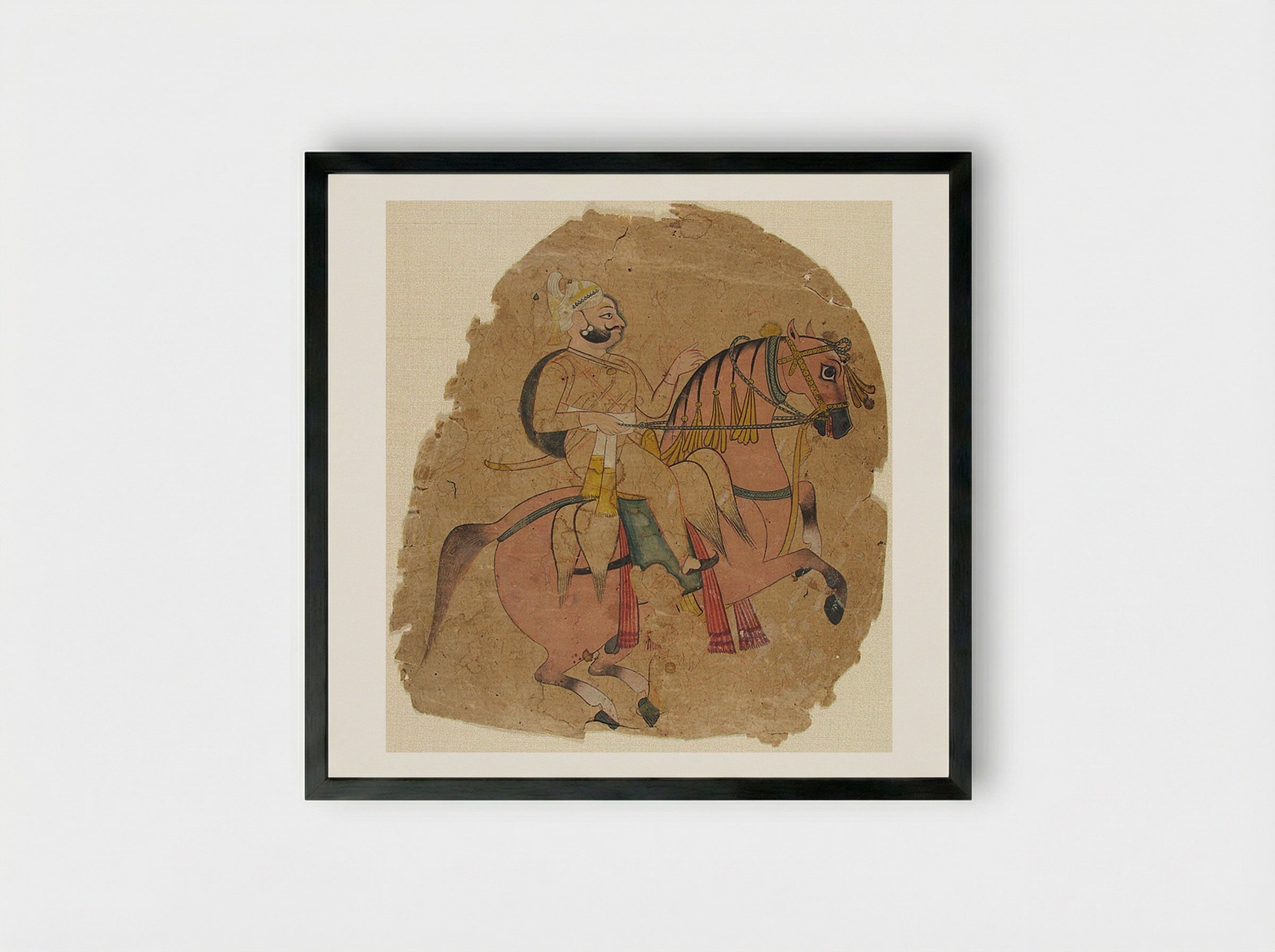 Rajput Chief on Horseback - Fine Art Print - Framed Print Black