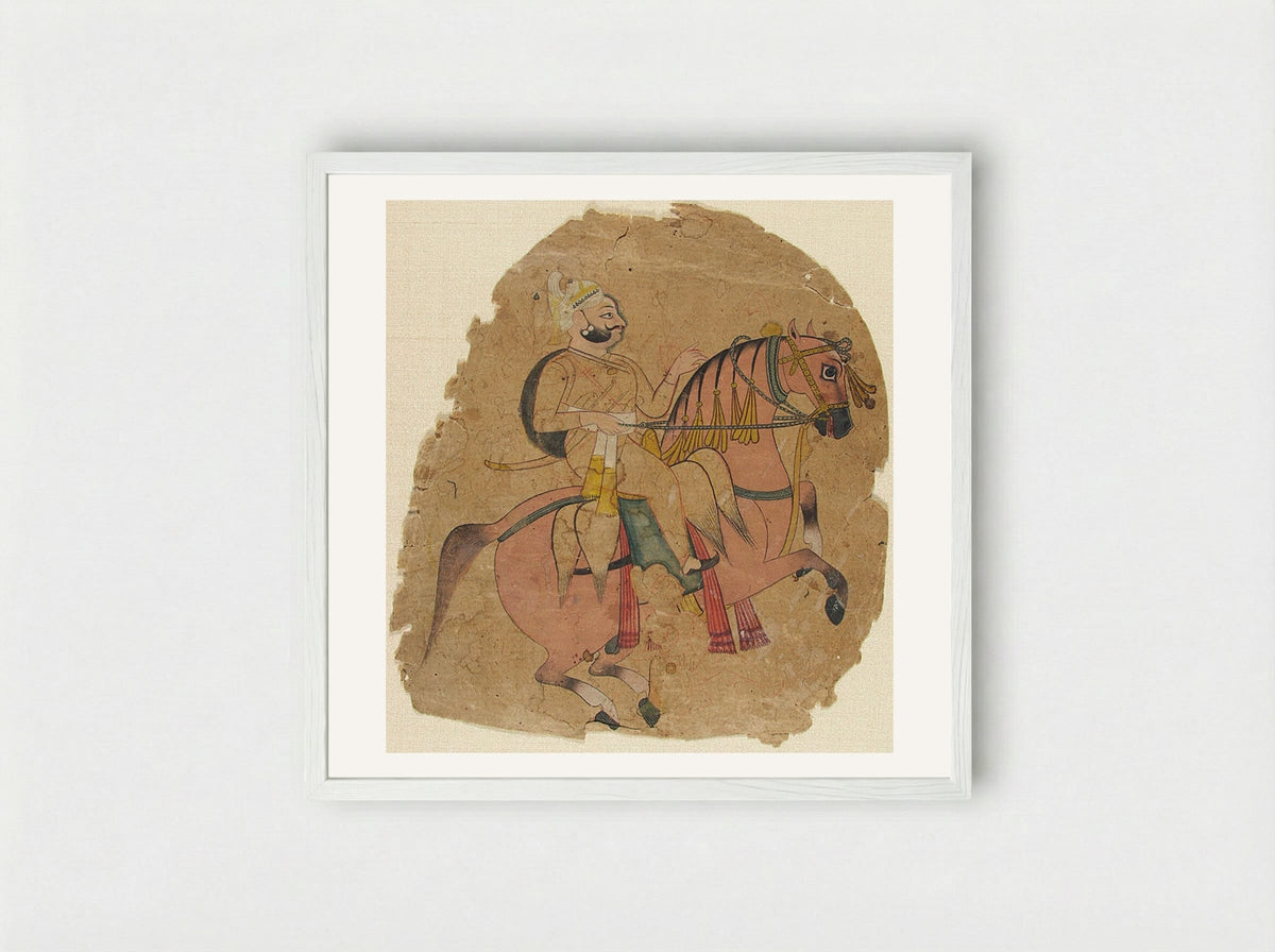 Rajput Chief on Horseback - Fine Art Print - Framed Print White