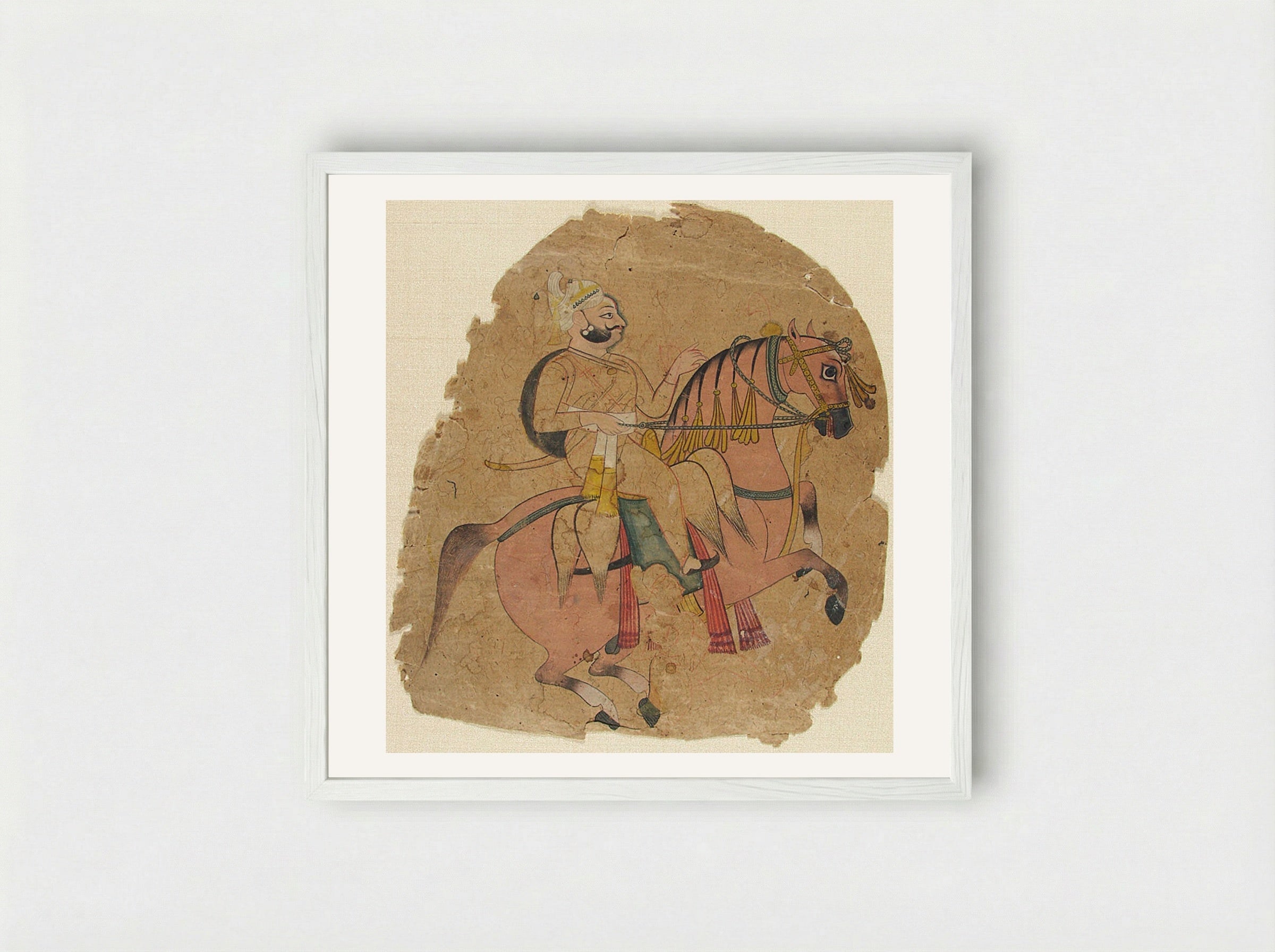 Rajput Chief on Horseback - Fine Art Print - Framed Print White
