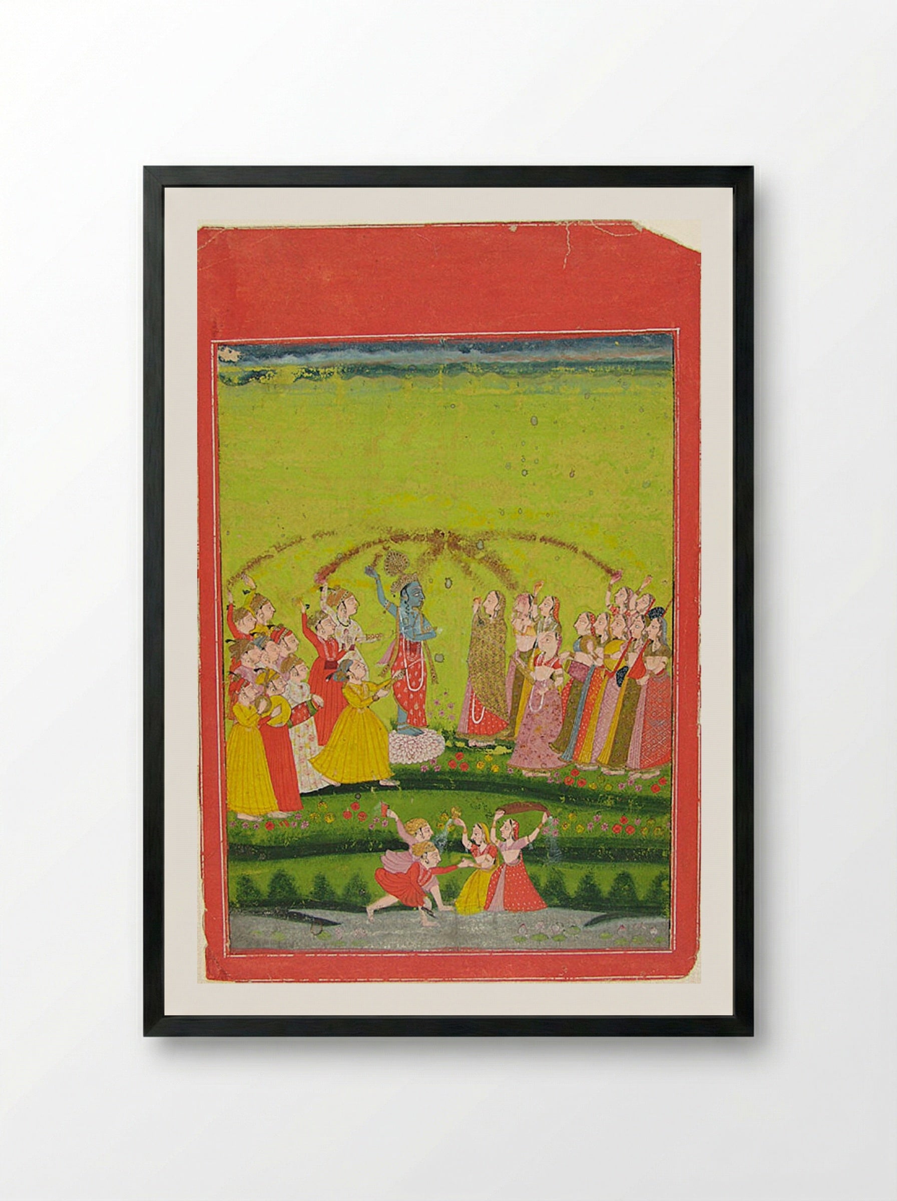 Radha and Krishna Celebrating Holi - Unknown Artist - Framed Print Black